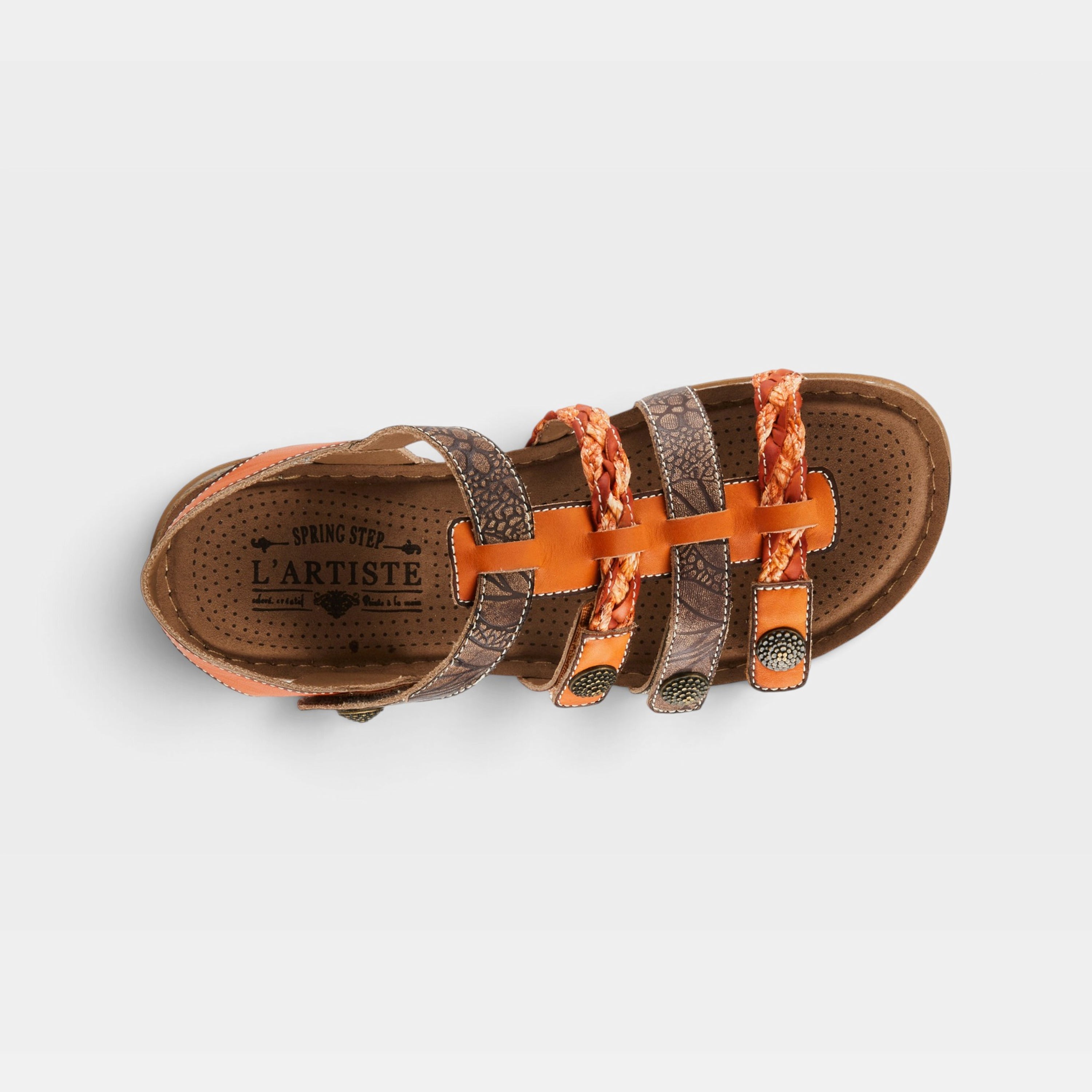L'Artiste Delila sandals in Orange Multi, top view
