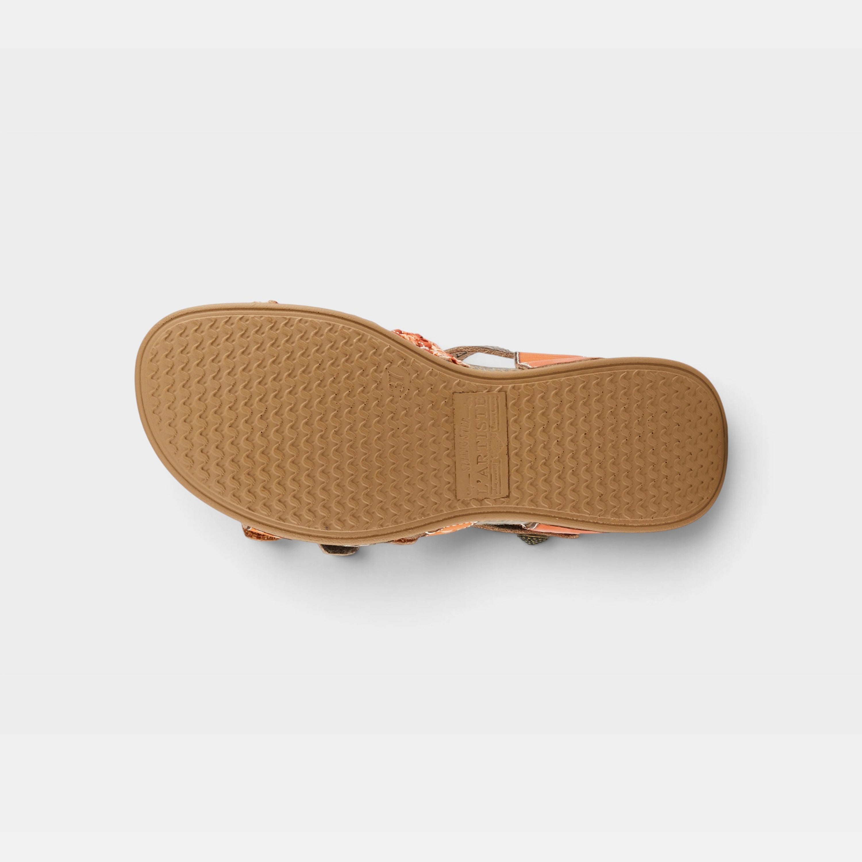 L'Artiste Delila sandals in Orange Multi, outsole view