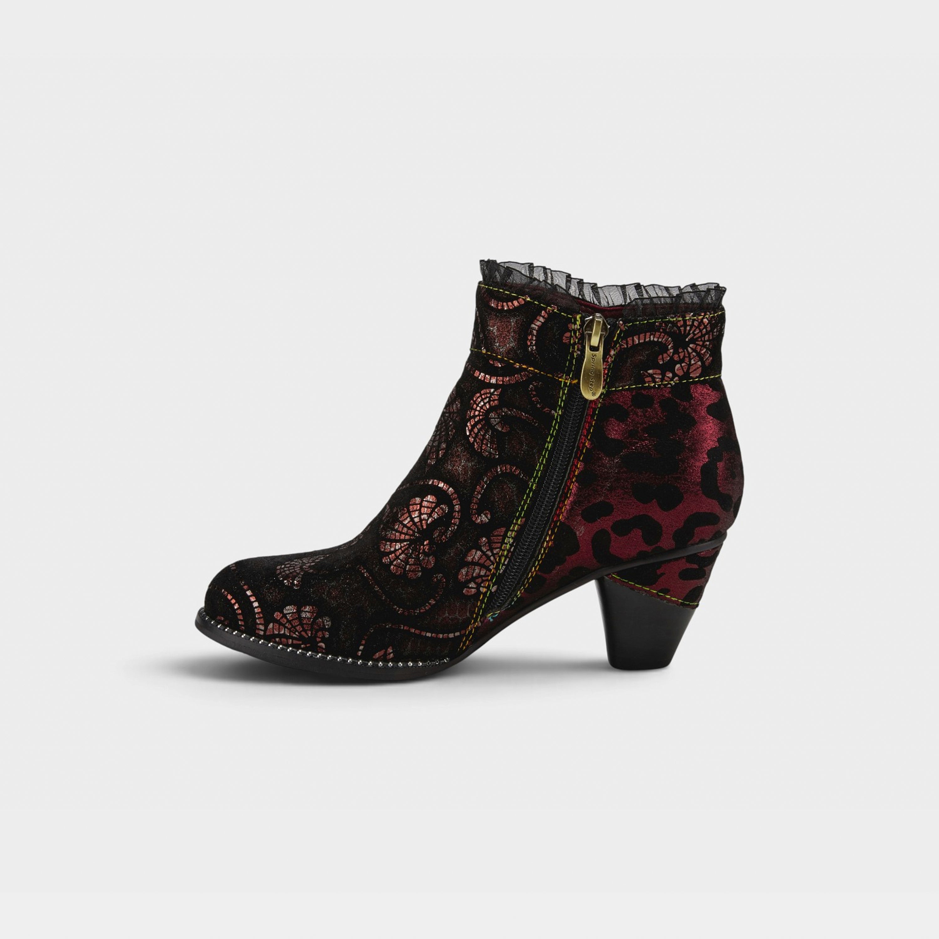 L'Artiste Dessa bootie in Bordeaux Multi, side view