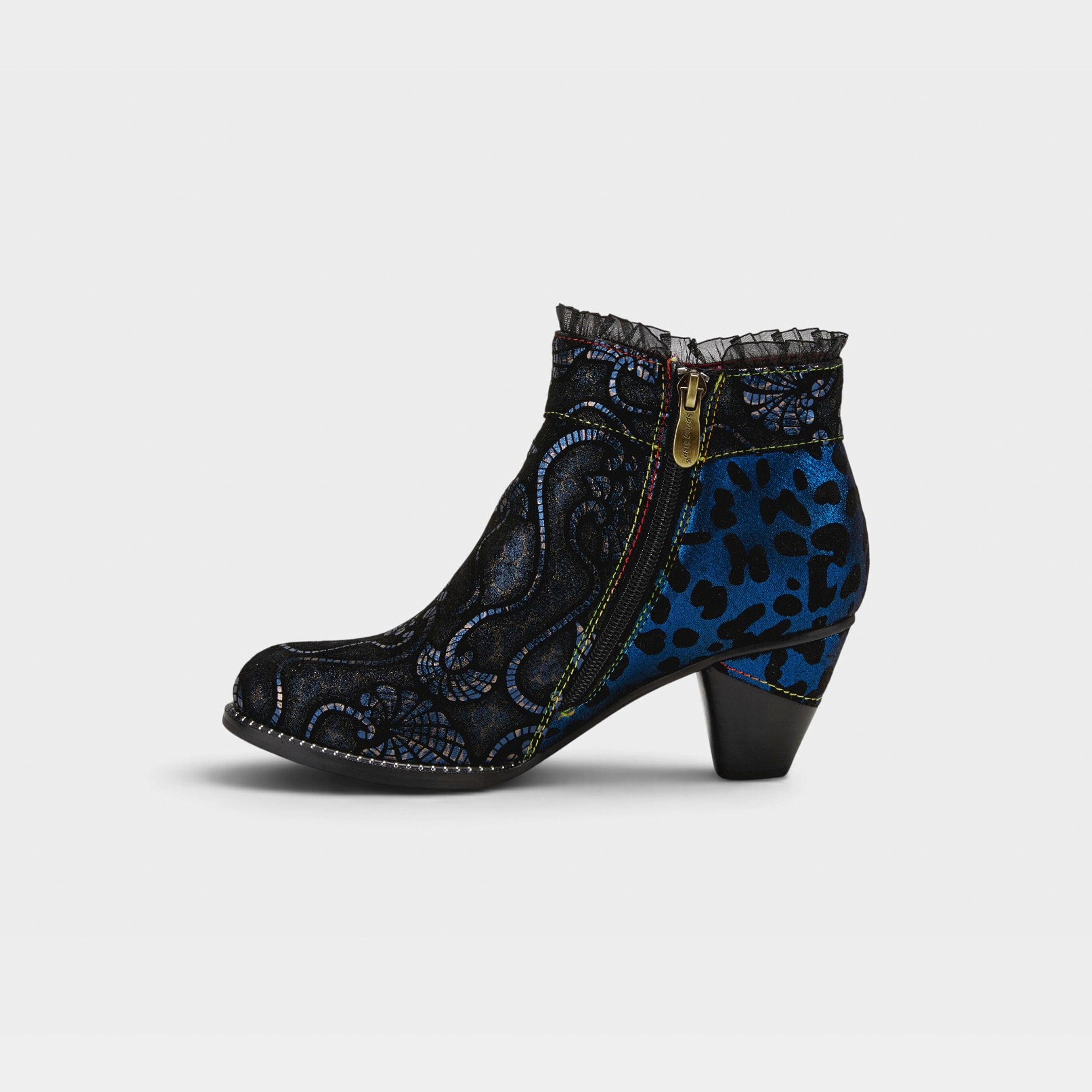 L'Artiste Dessa bootie in Navy Multi, side view