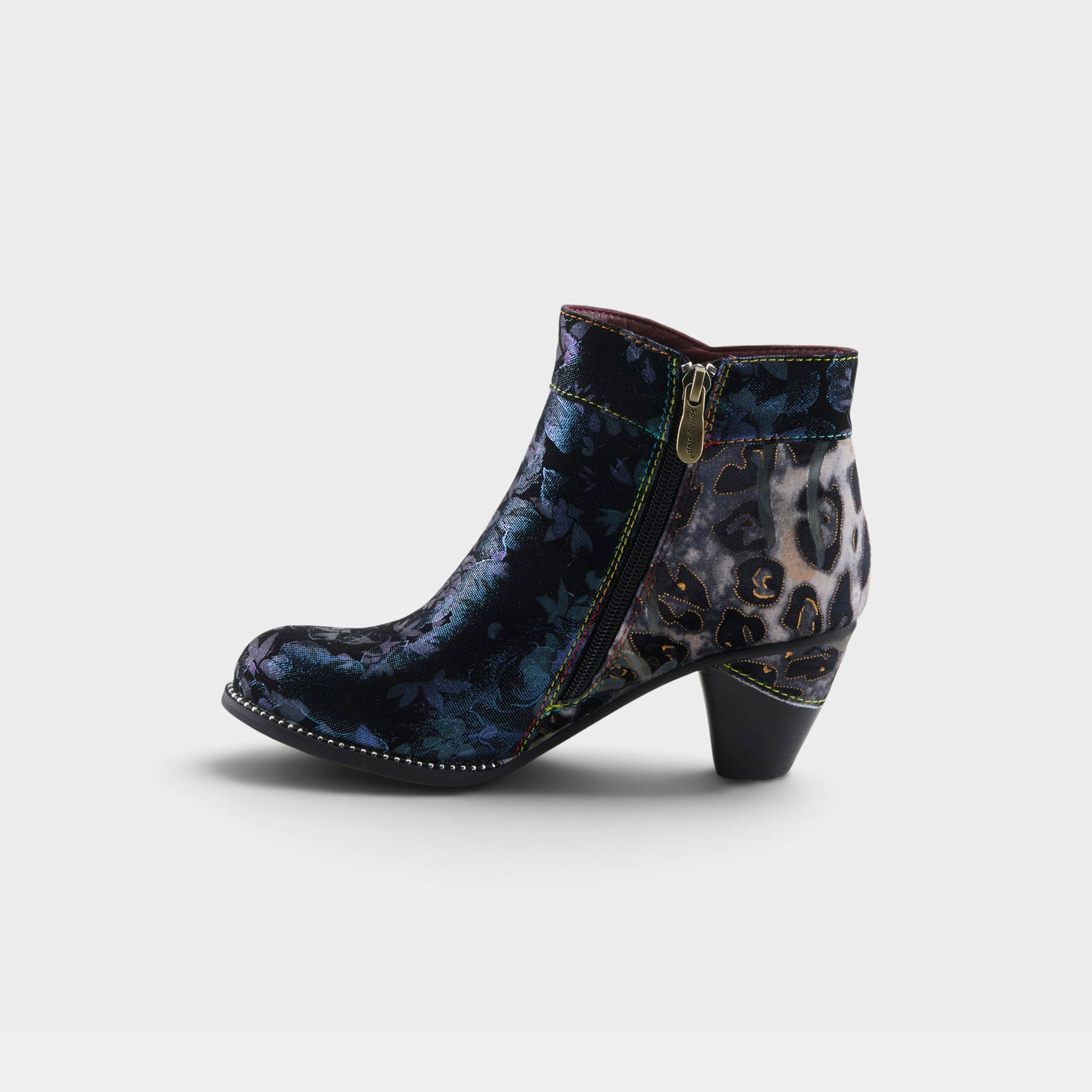 L'Artiste Dessalynn boots in Navy Multi, side view