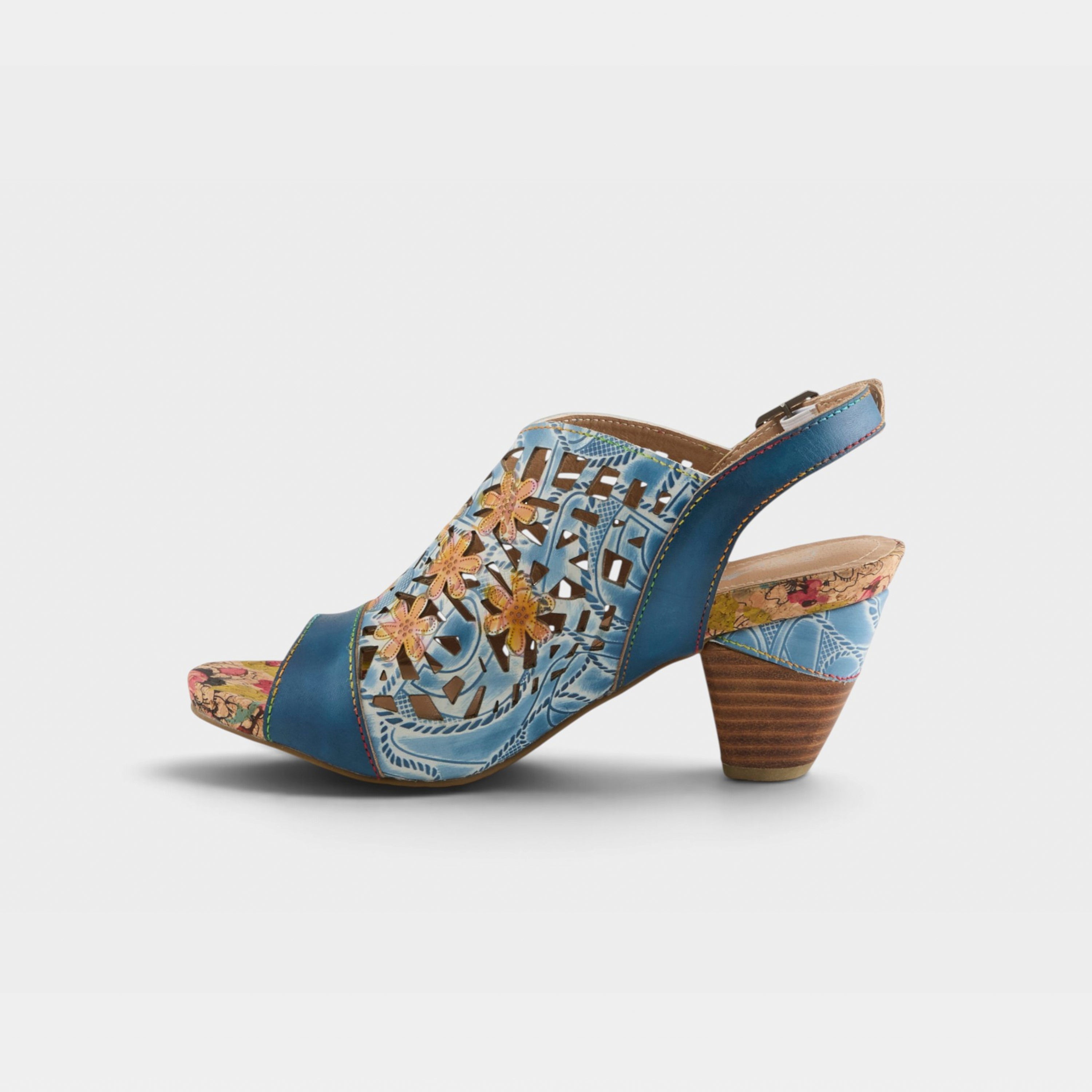 L'Artiste Eclipsing sandals in Blue Multi, side view