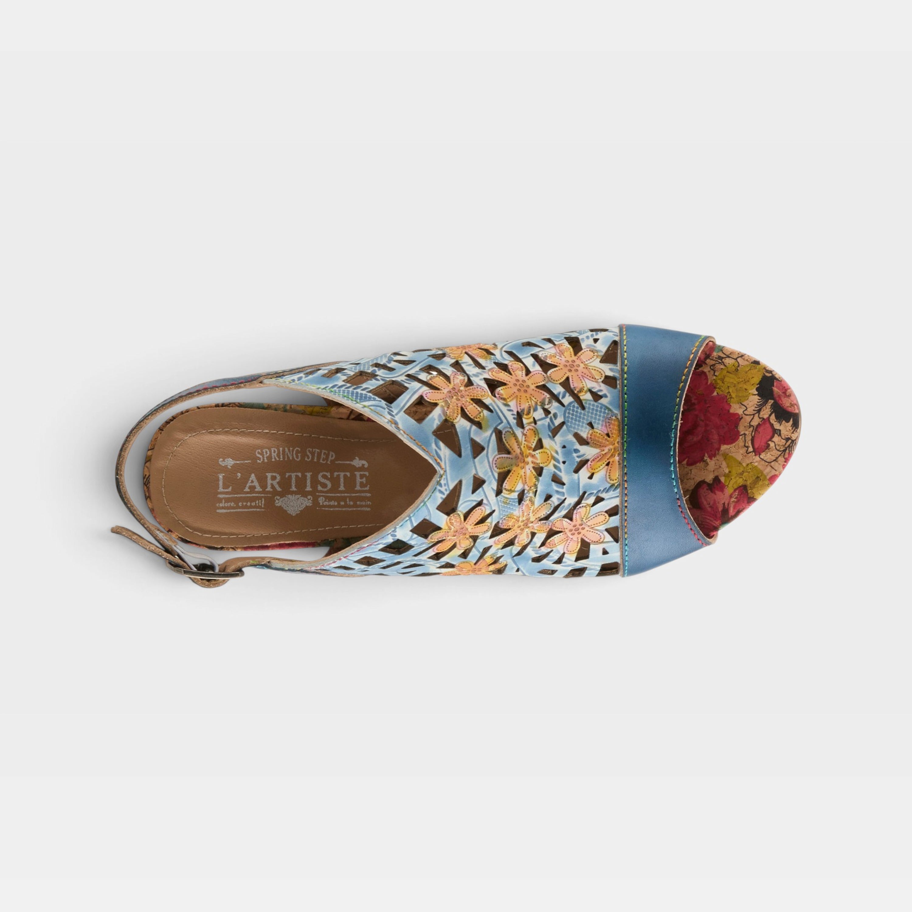 L'Artiste Eclipsing sandals in Blue Multi, top view