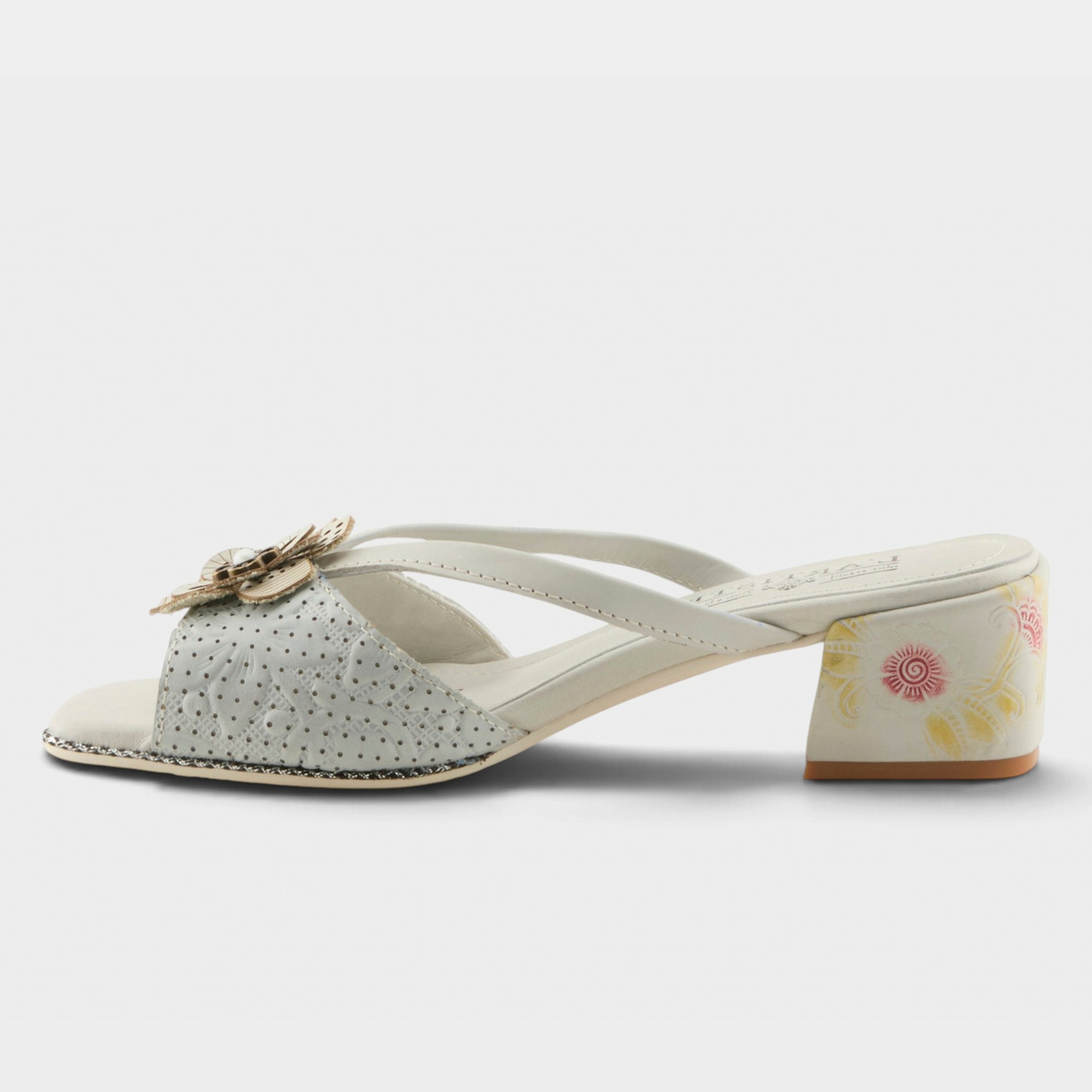 L'Artiste Europa sandals in Off White Multi, side view