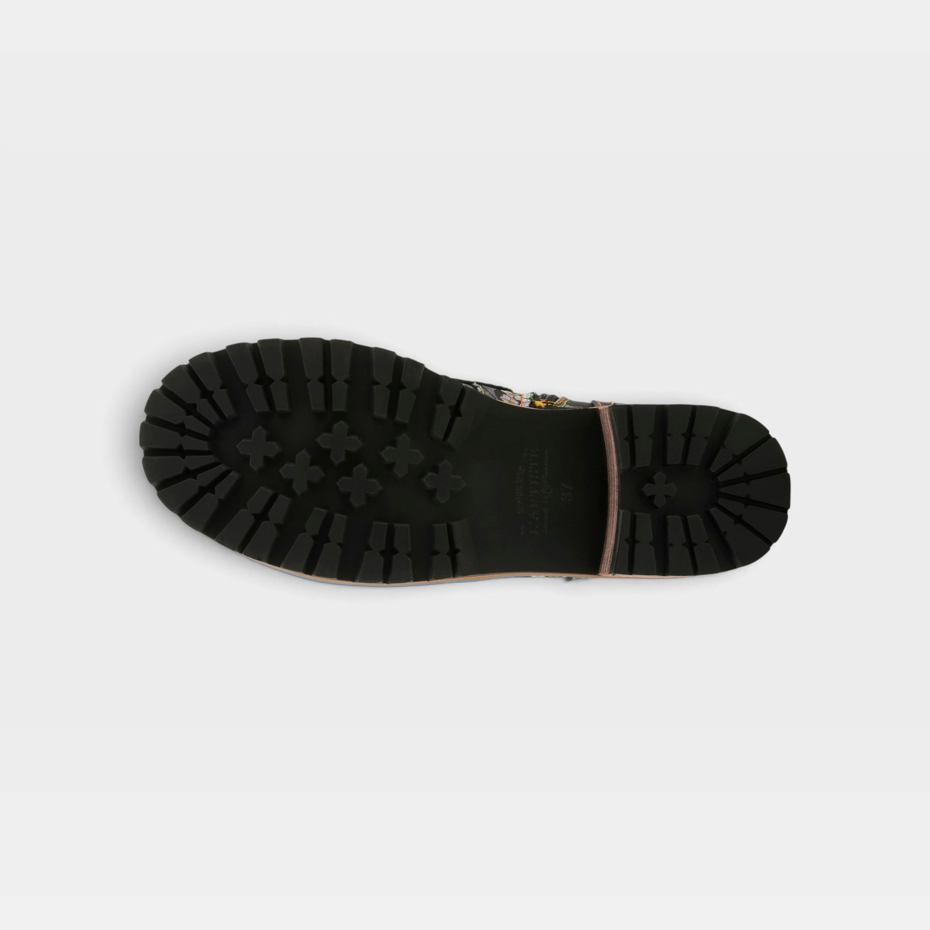 L'Artiste Fantastic booties in Blue Multi, outsole view