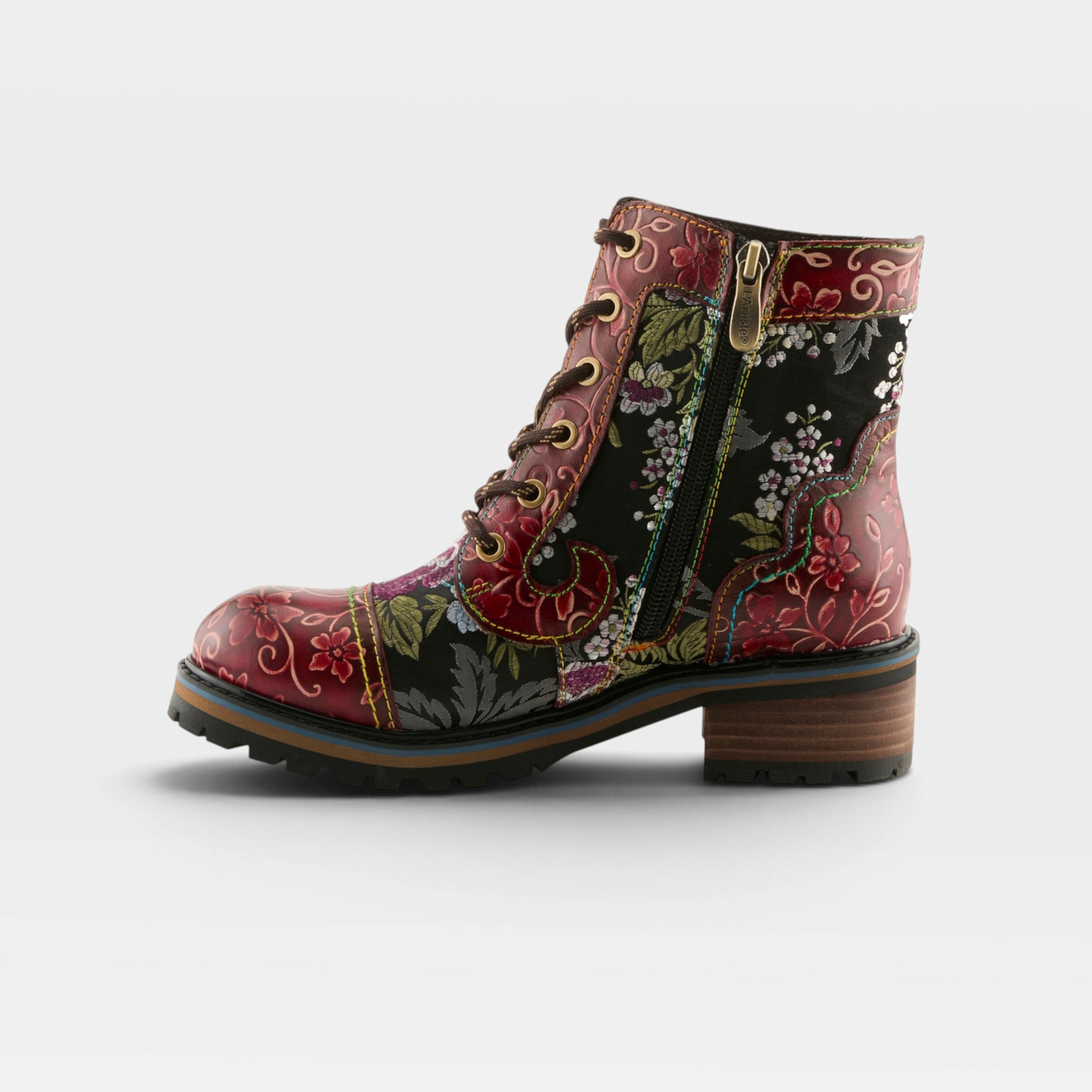 L'Artiste Fantastic booties in Red Multi, side view