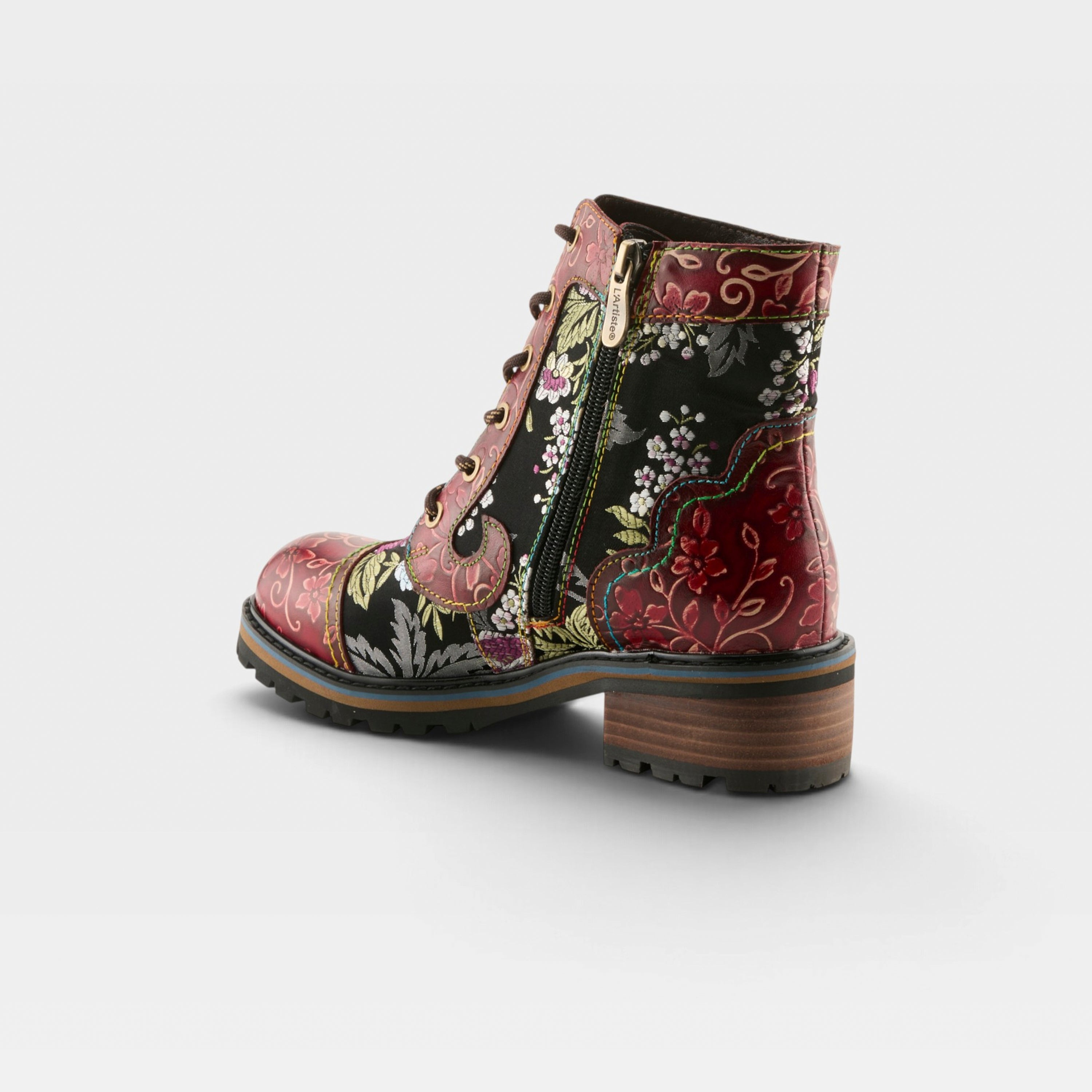 L'Artiste Fantastic booties in Red Multi, alternate angle view