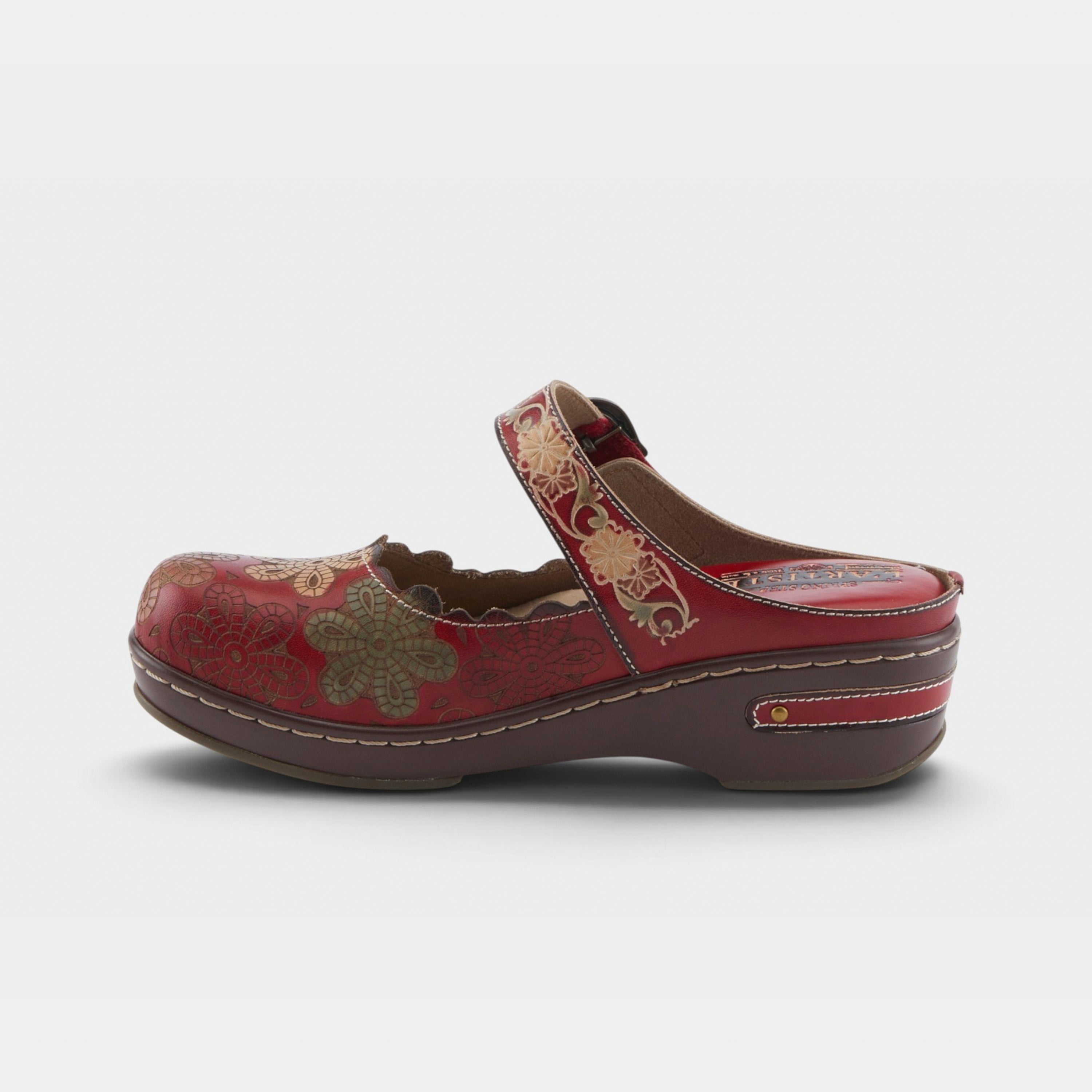 L'Artiste Flochino clogs in Red Multi, side view