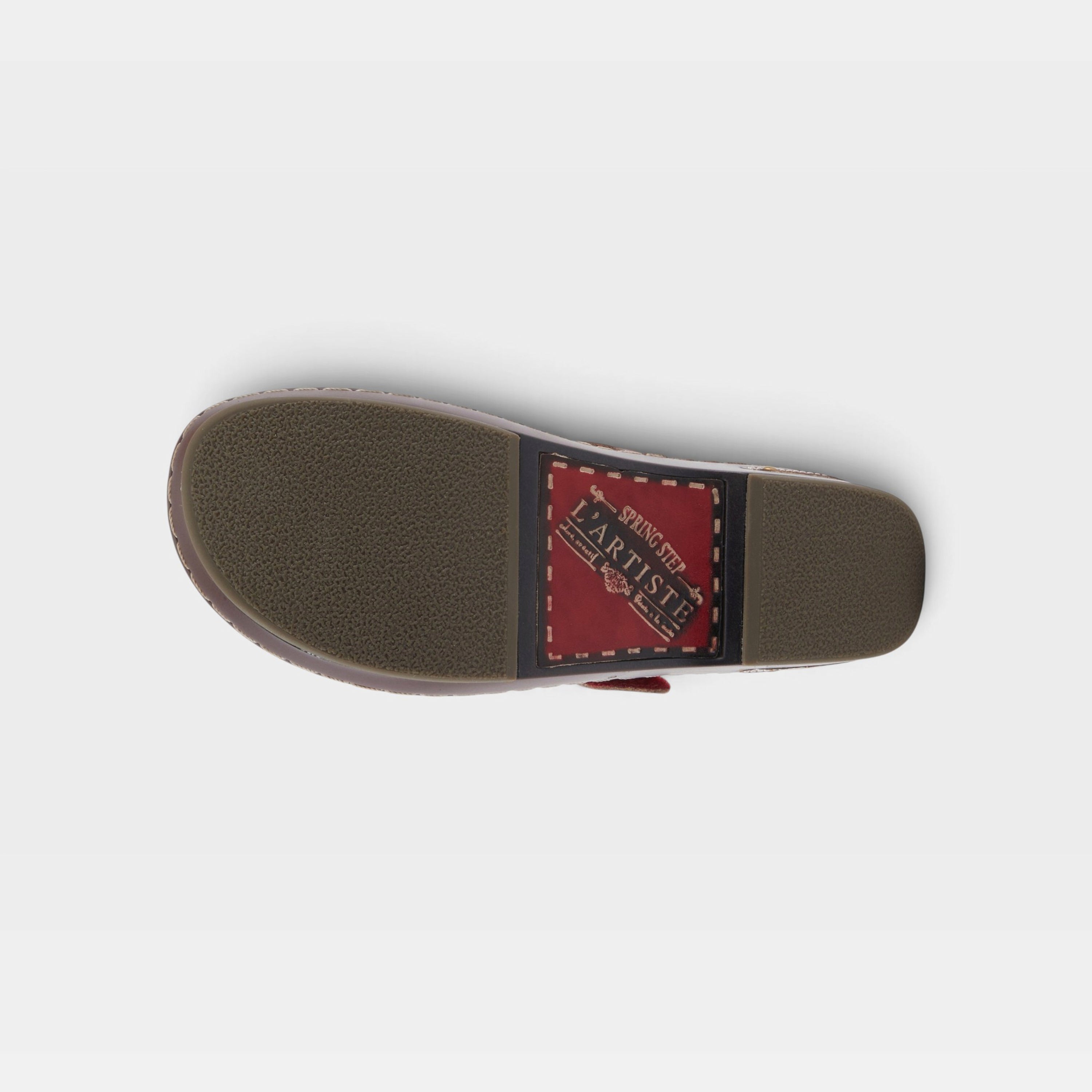 L'Artiste Flochino clogs in Red Multi, outsole view