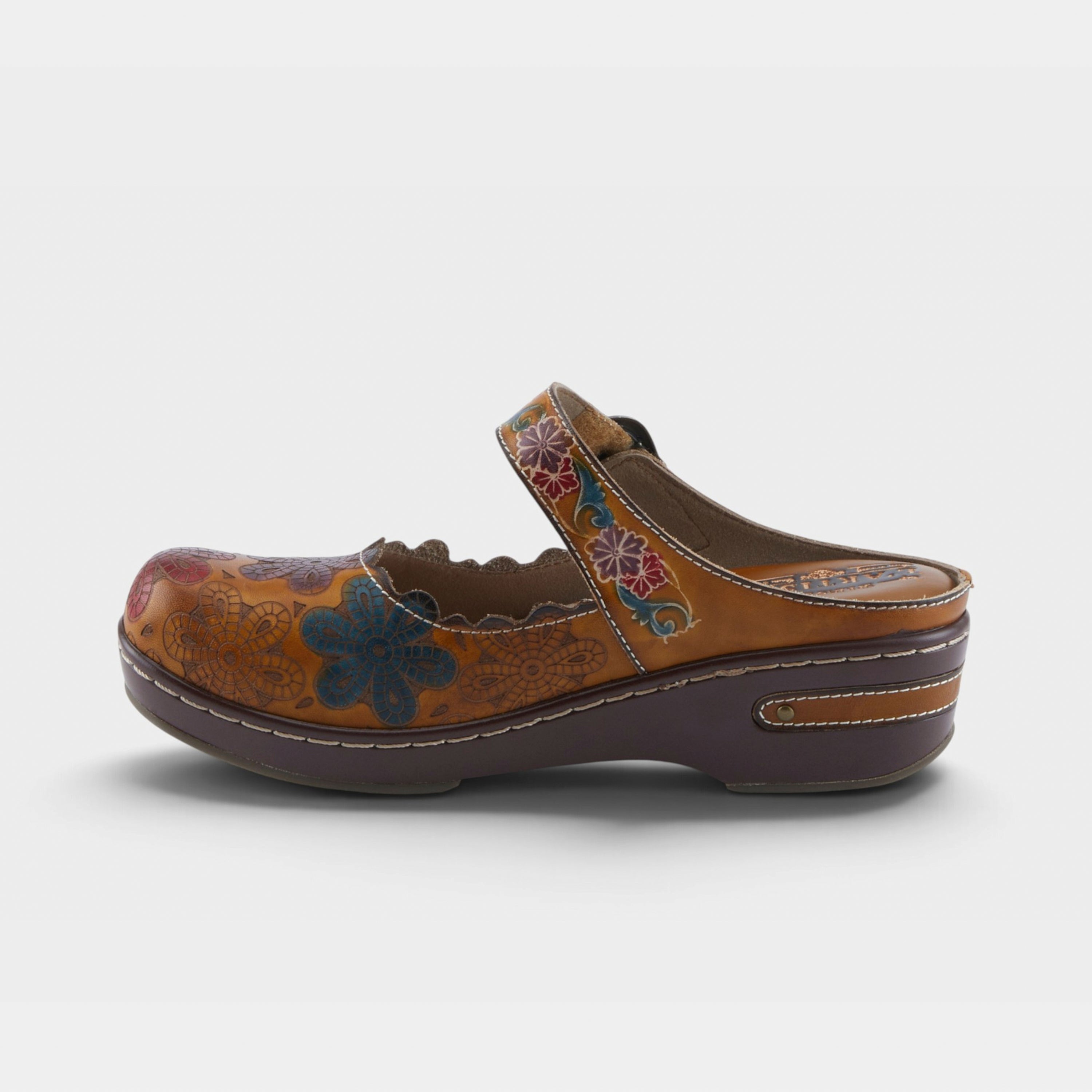 L'Artiste Flochino clogs in Tan Multi, side view