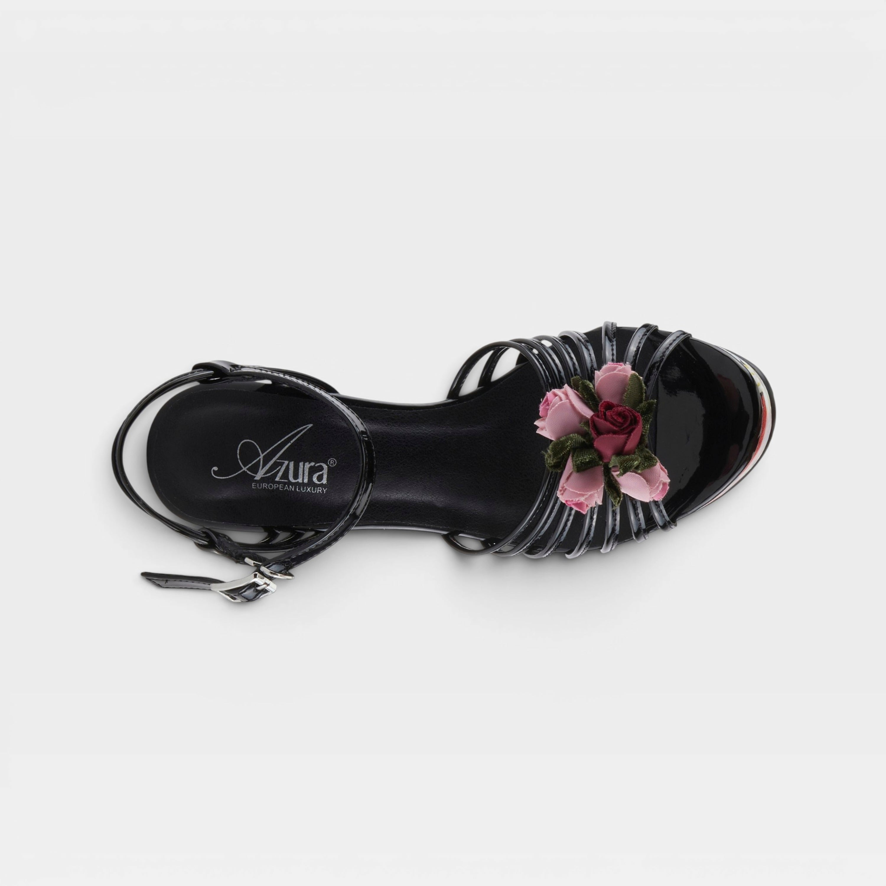 Azura Florarose Black Patent Sandal
