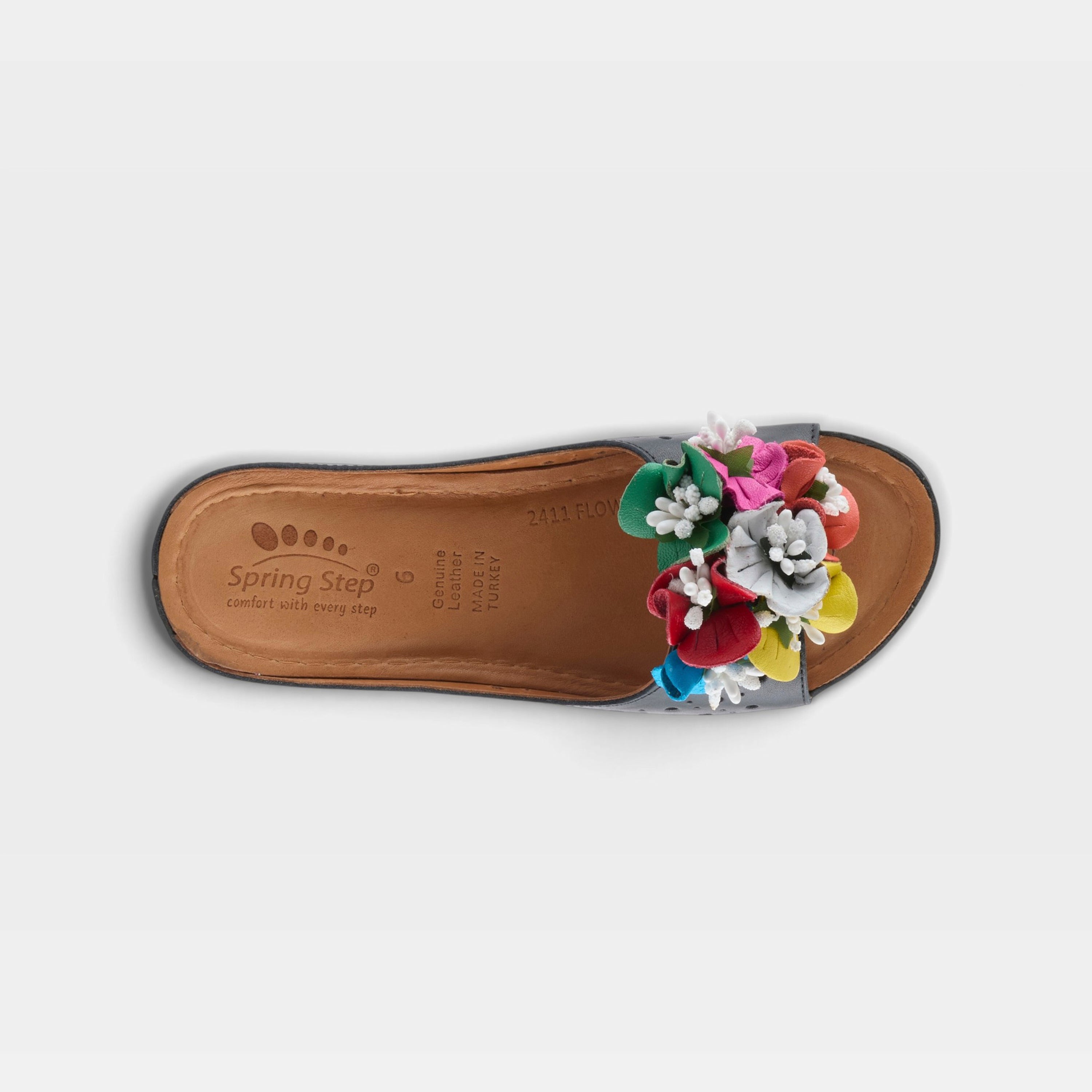 Spring Step Flowerchild Black Slide Sandal