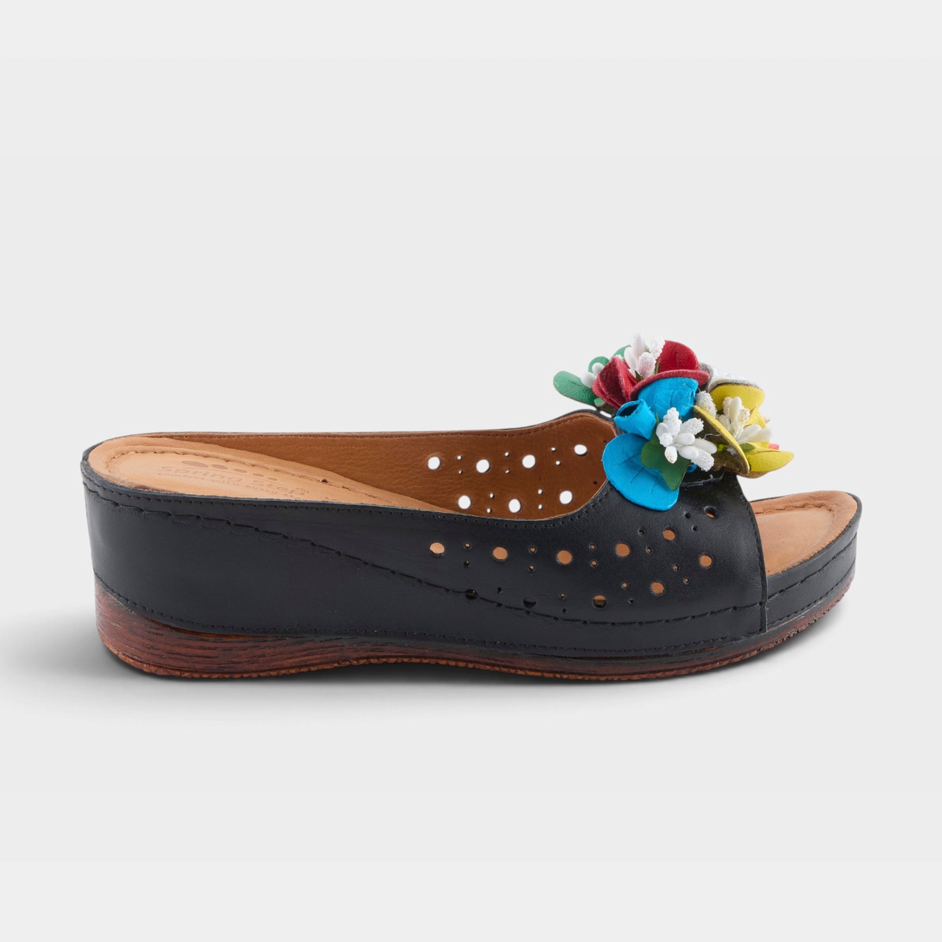 Spring Step Flowerchild Black Slide Sandal
