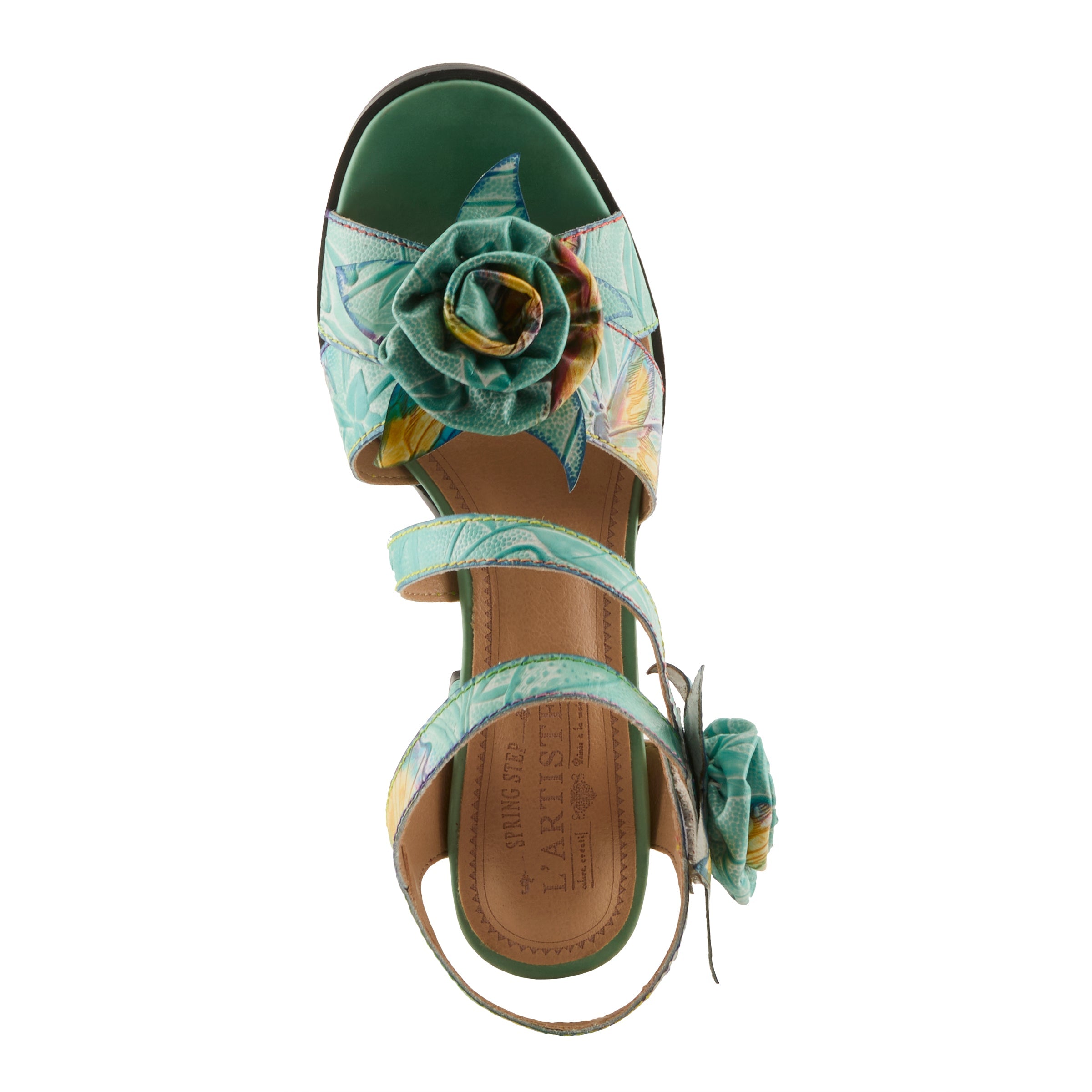 L'Artiste L'ARTISTE FLOWERPOWER SANDALS sandal in mint green multi with handcrafted leather design