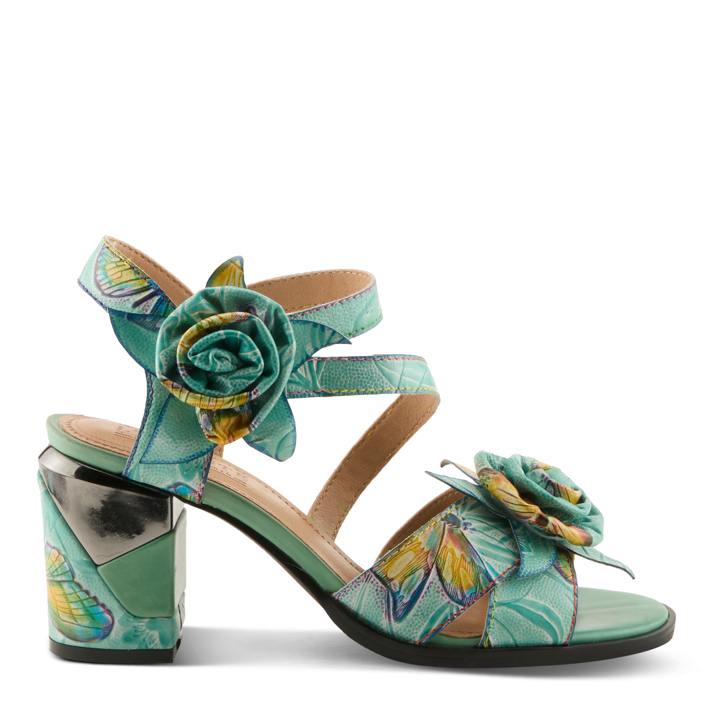 L'Artiste L'ARTISTE FLOWERPOWER SANDALS sandal in mint green multi with handcrafted leather design