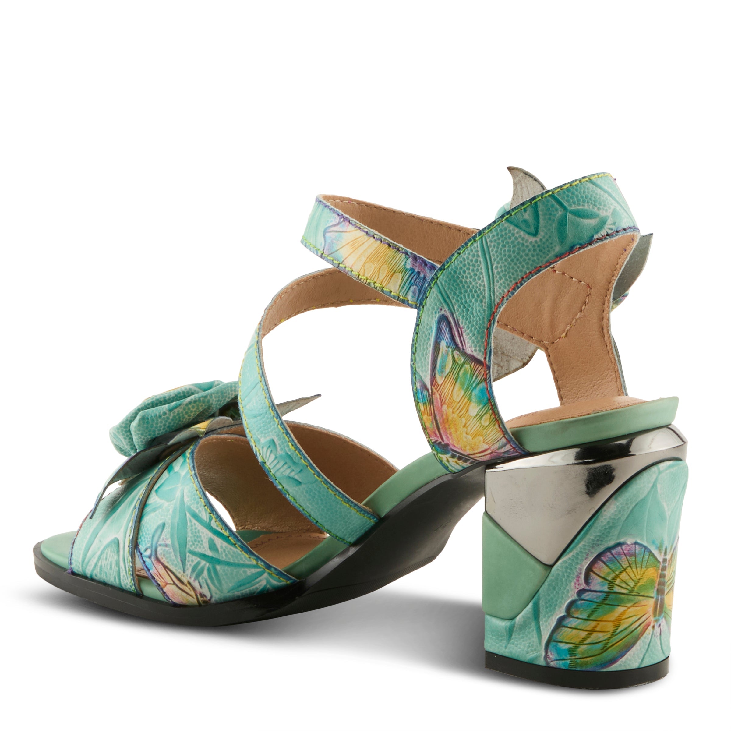 L'Artiste L'ARTISTE FLOWERPOWER SANDALS sandal in mint green multi with handcrafted leather design