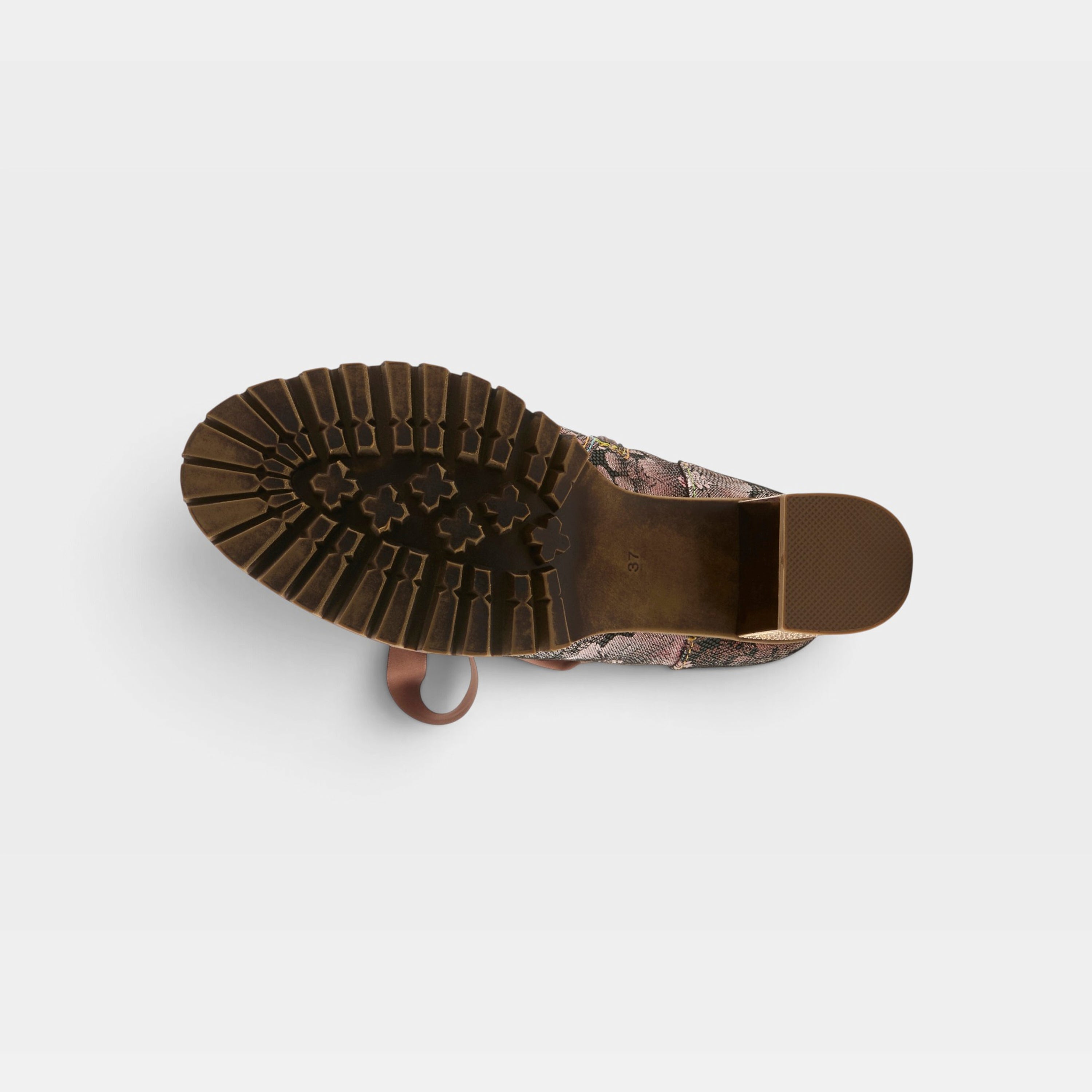 L'Artiste Girlygo booties in Brown Multi, outsole view
