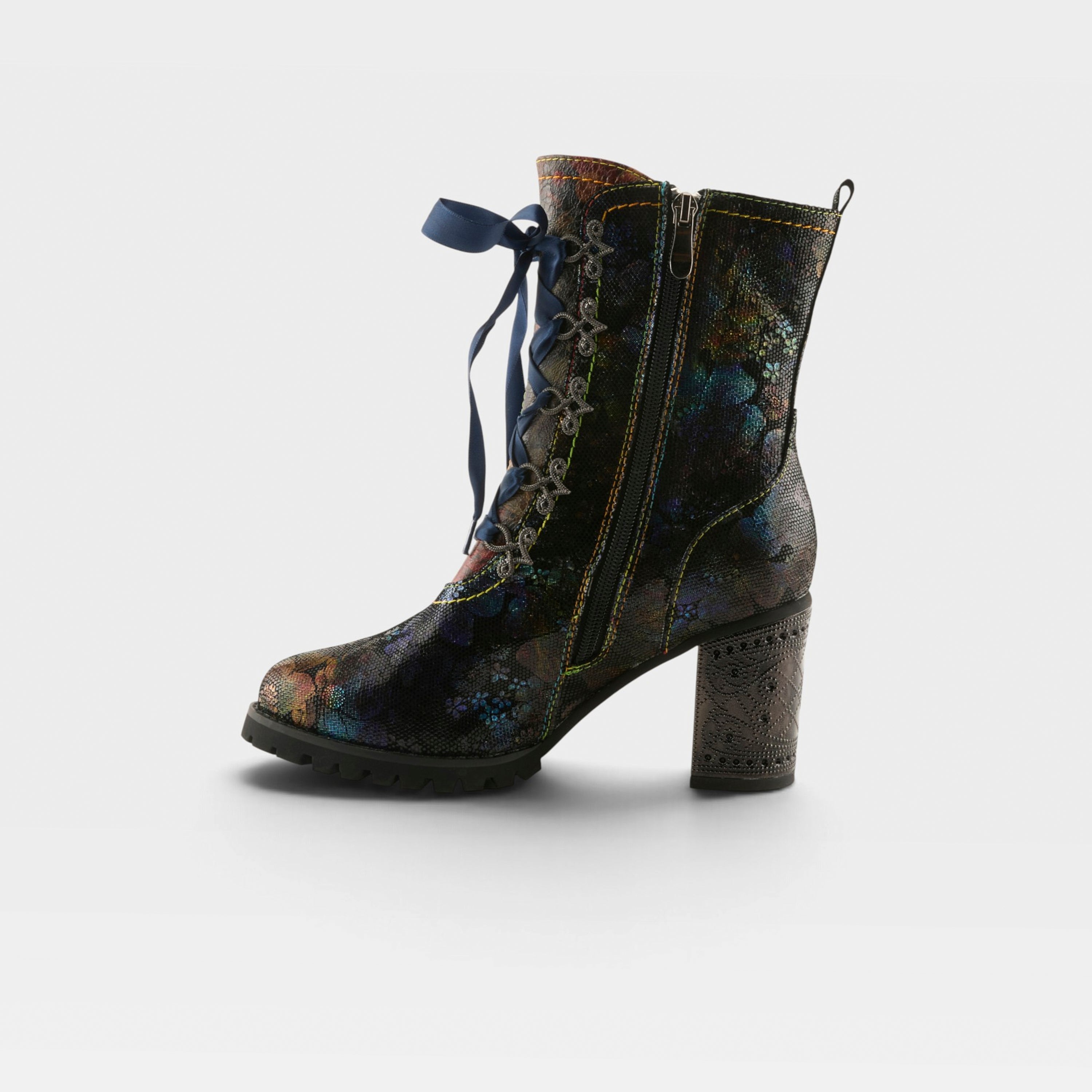 L'Artiste Girlygo booties in Navy Multi, side view