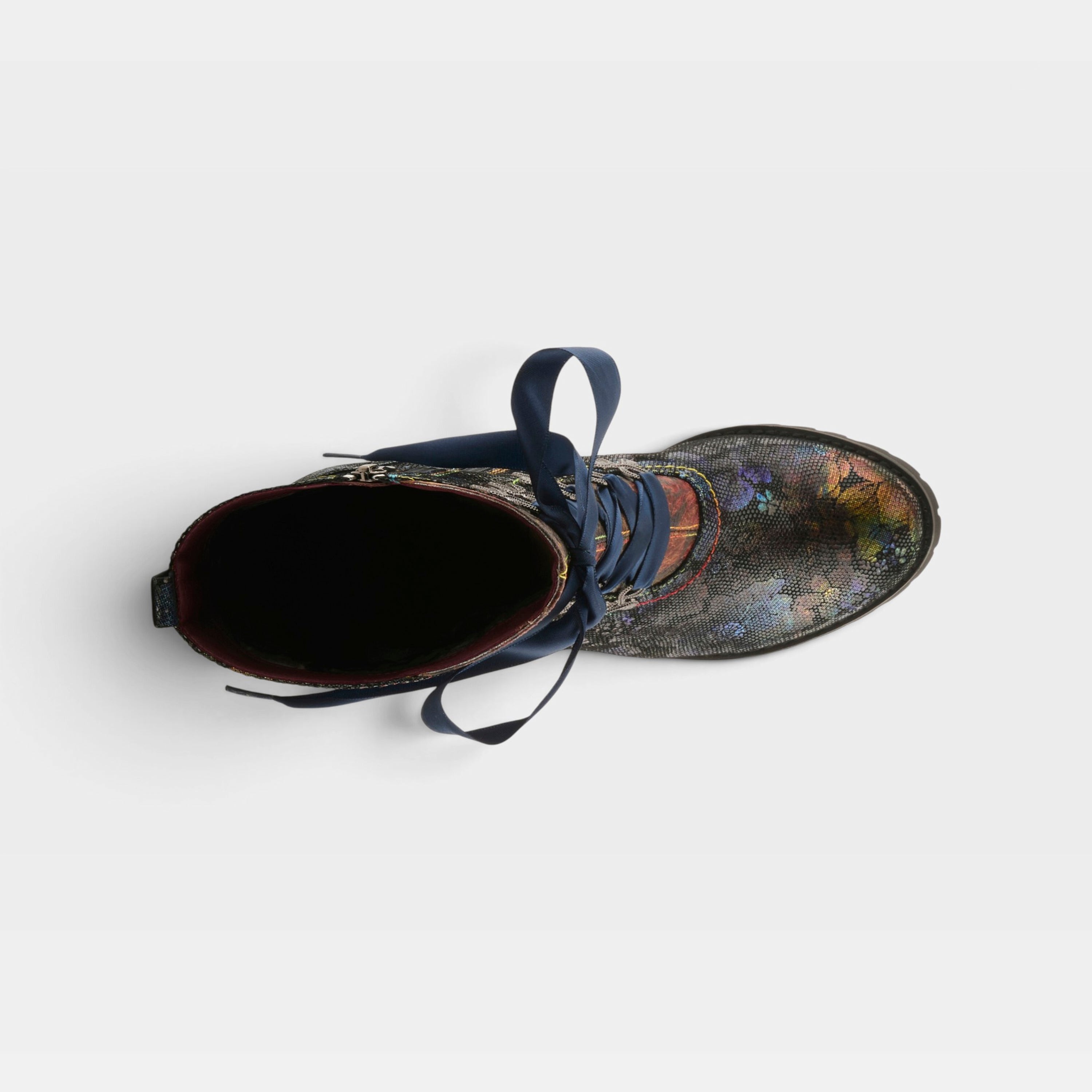 L'Artiste Girlygo booties in Navy Multi, top view