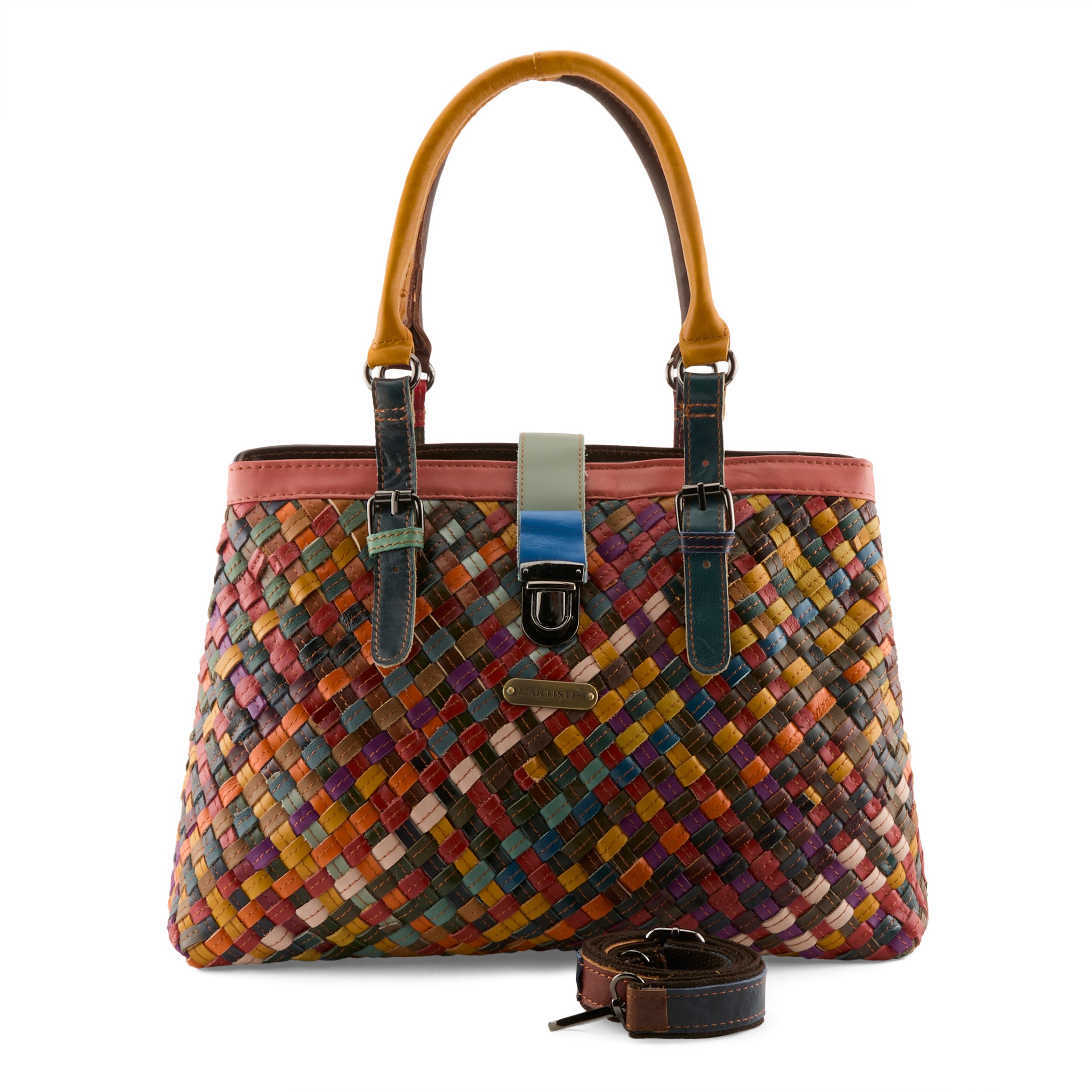 L'Artiste L'ARTISTE HB-TRIWEAVE HANDBAG shoe in rainbow with handcrafted leather design