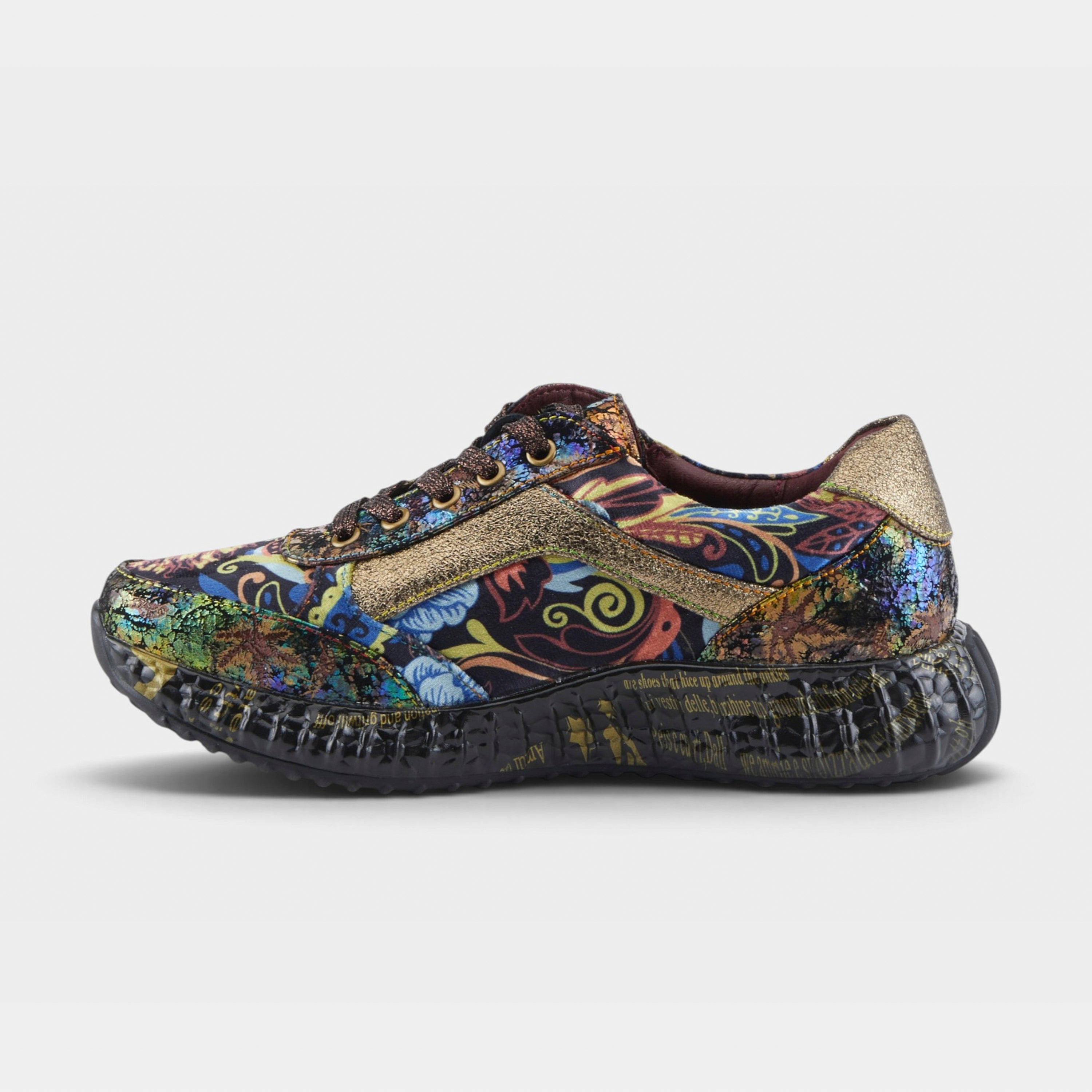 L'Artiste Javana sneakers in Gold Multi, side view