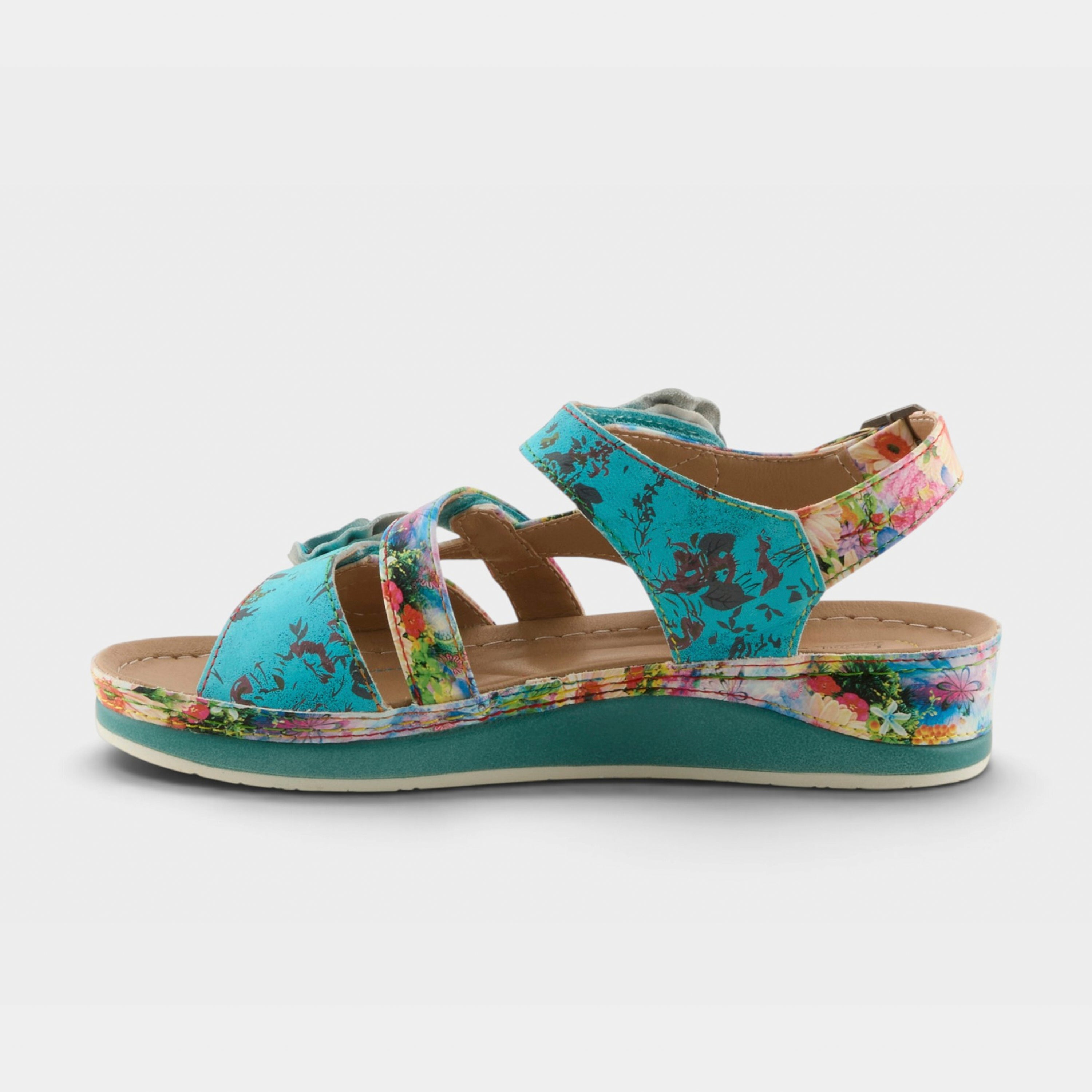 L'Artiste Joelina-Dazi ankle strap sandals in Turquoise Multi, side view