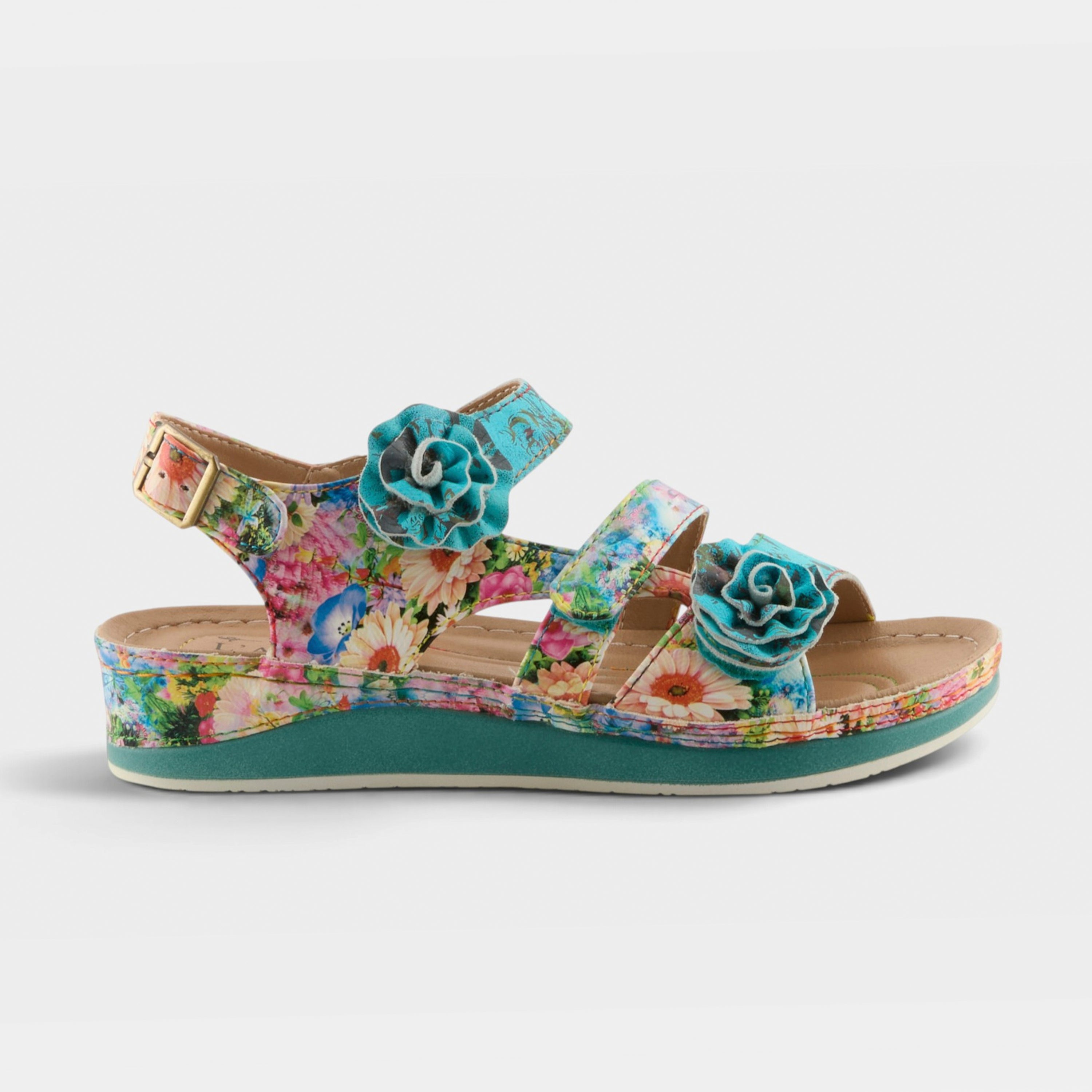 L'Artiste Joelina-Dazi ankle strap sandals in Turquoise Multi, hero view