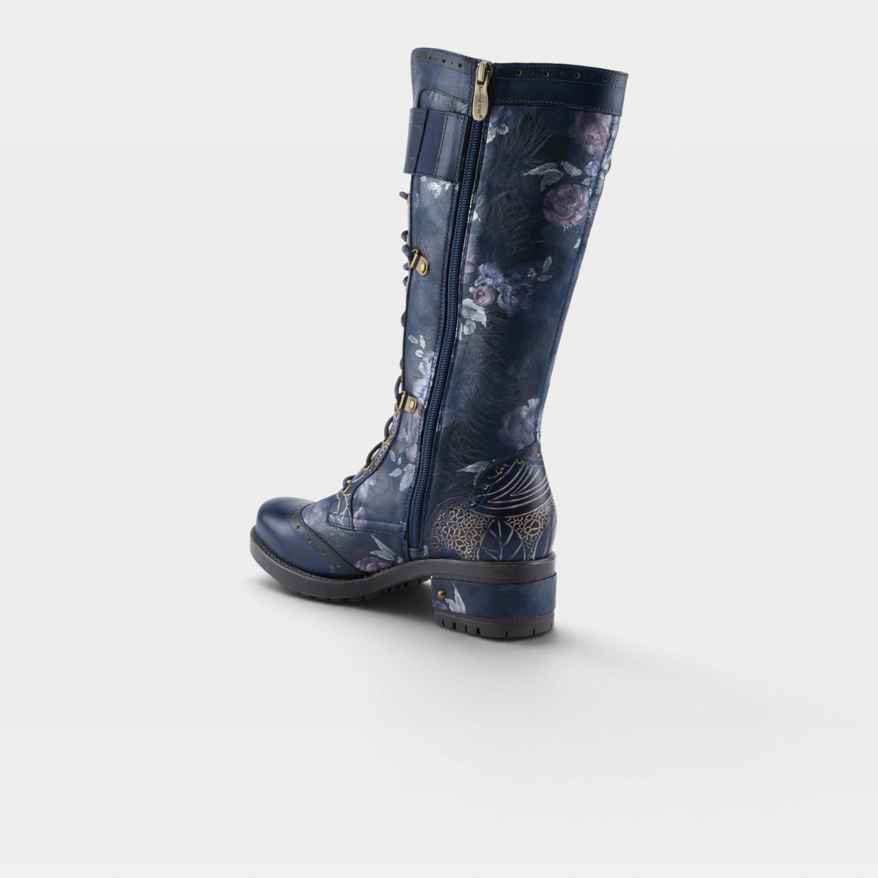 L'Artiste Kisha-Boss boots in Navy Multi, alternate angle view