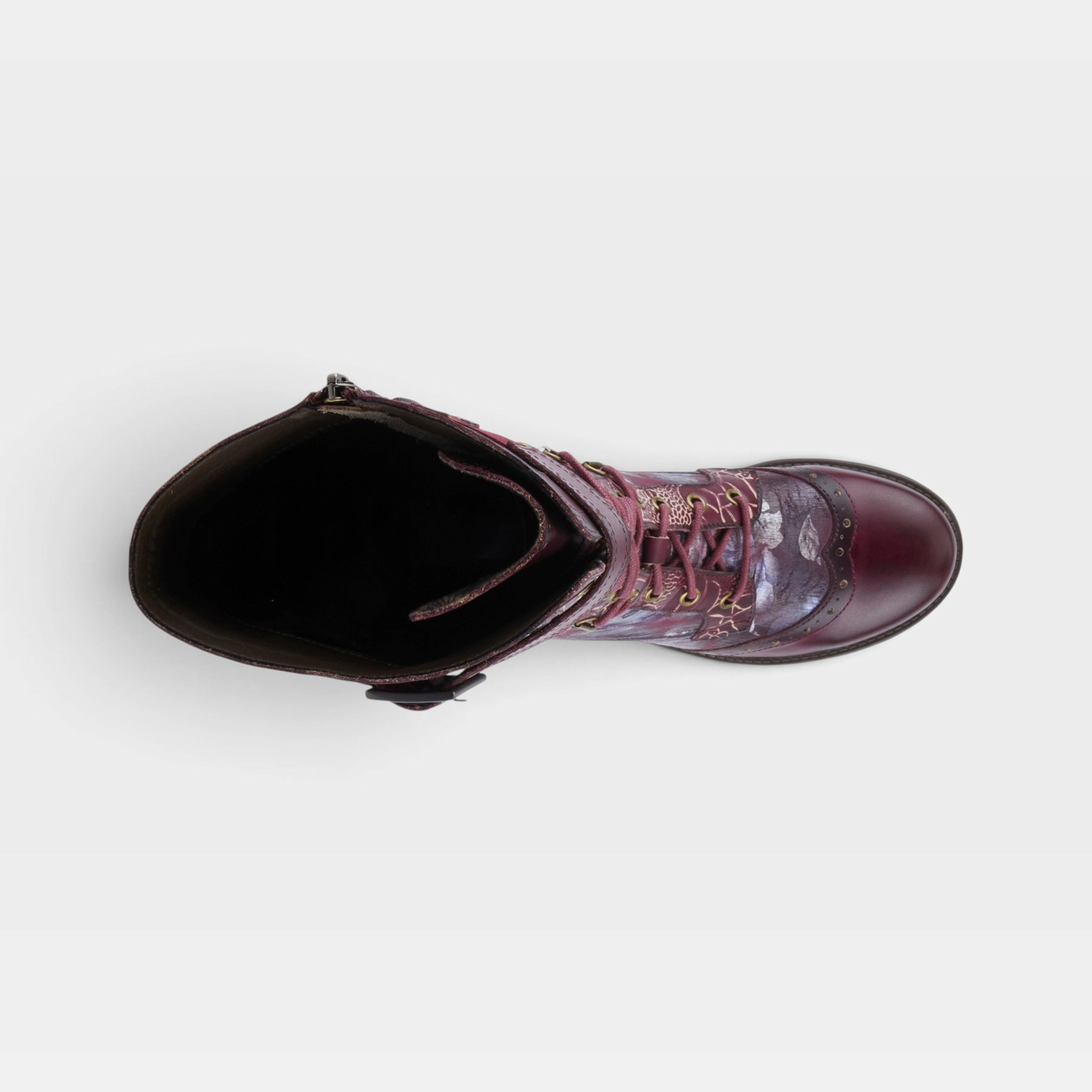 L'Artiste Kisha-Boss boots in Plum Multi, top view