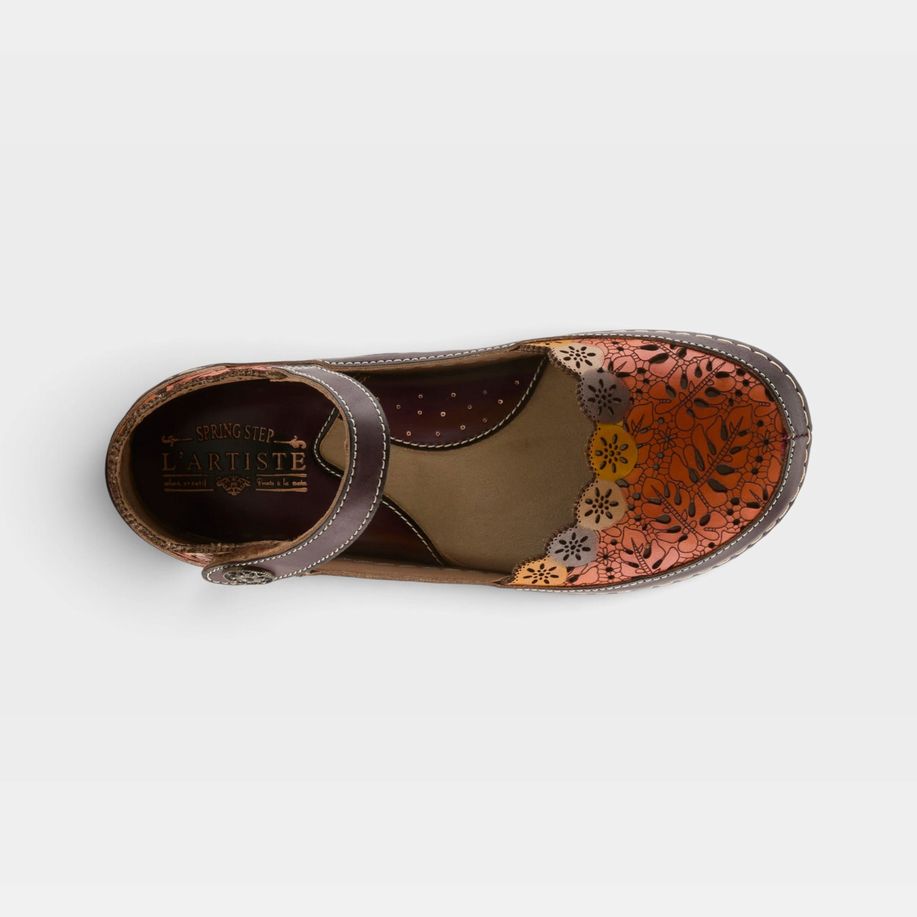 L'Artiste Kysandra-Fleur Mary Jane shoes in Purple Multi, top view