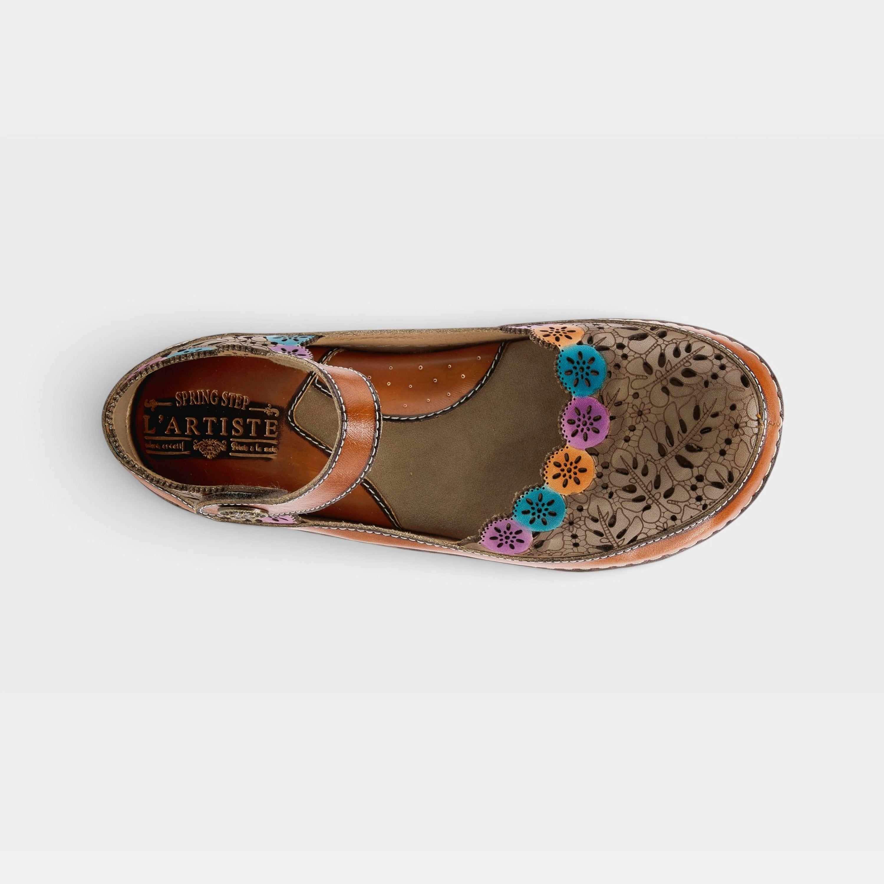 L'Artiste Kysandra-Fleur Mary Jane shoes in Tan Multi, top view