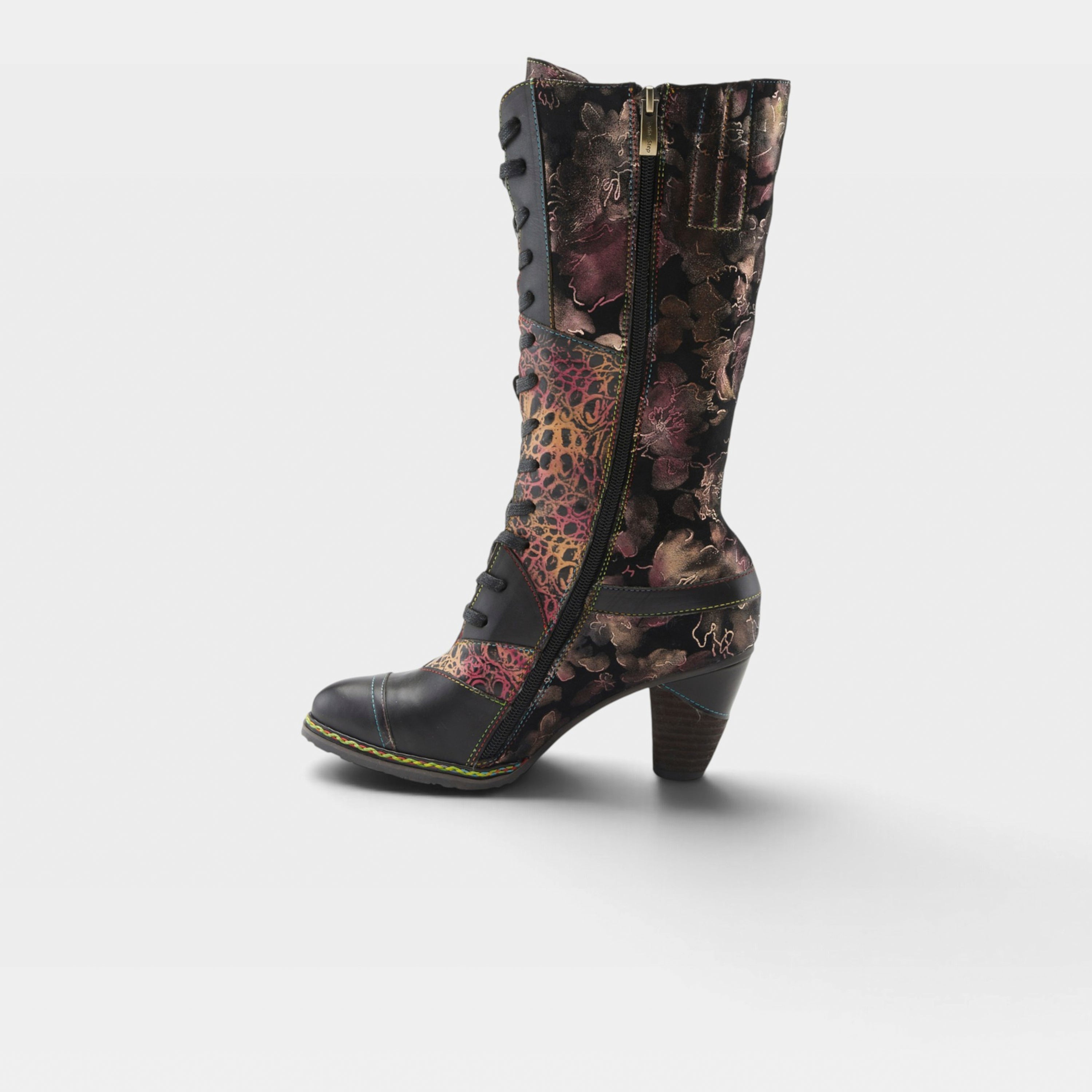 L'Artiste Malagie-Croco boots in Black Multi, side view
