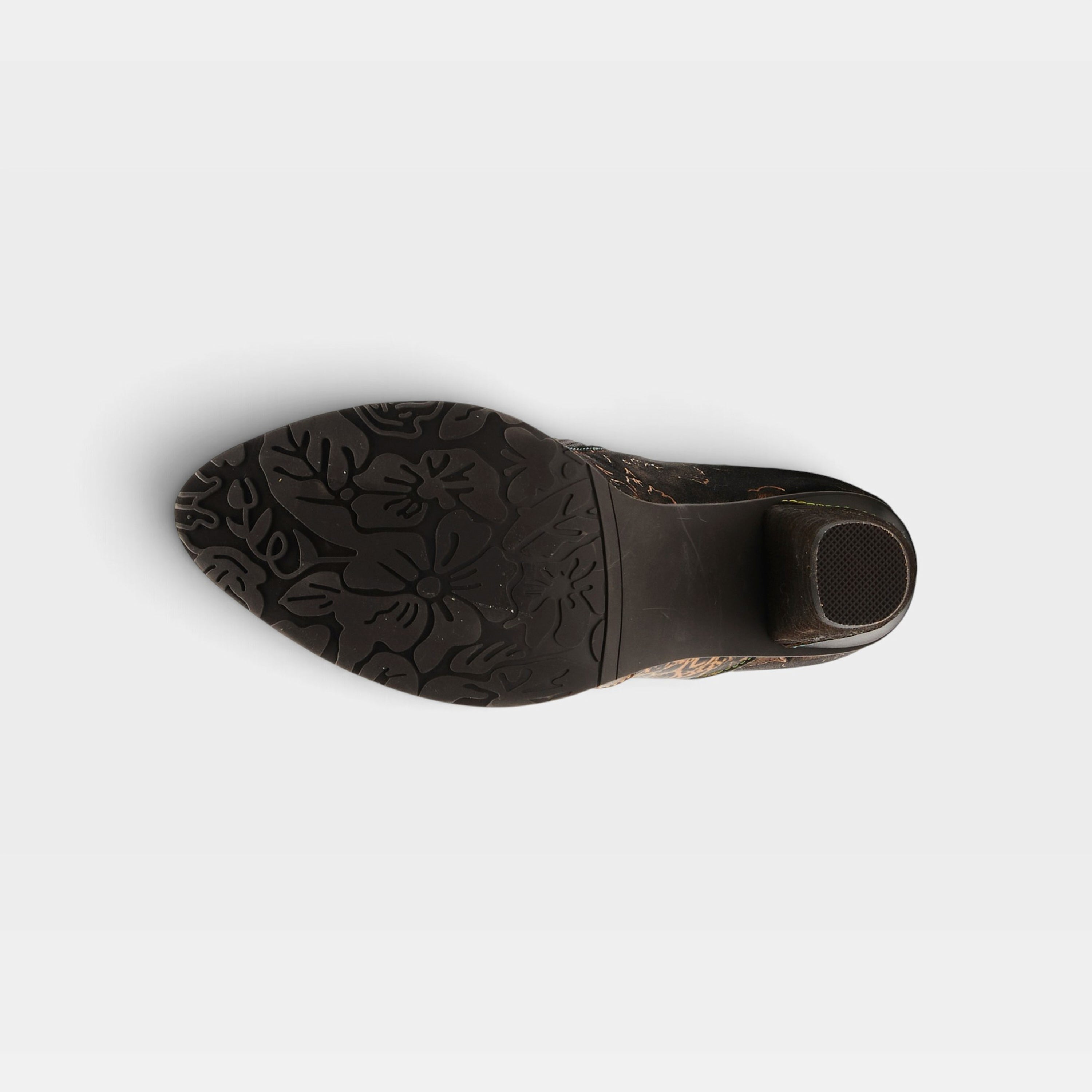 L'Artiste Malagie-Croco boots in Brown Multi, outsole view
