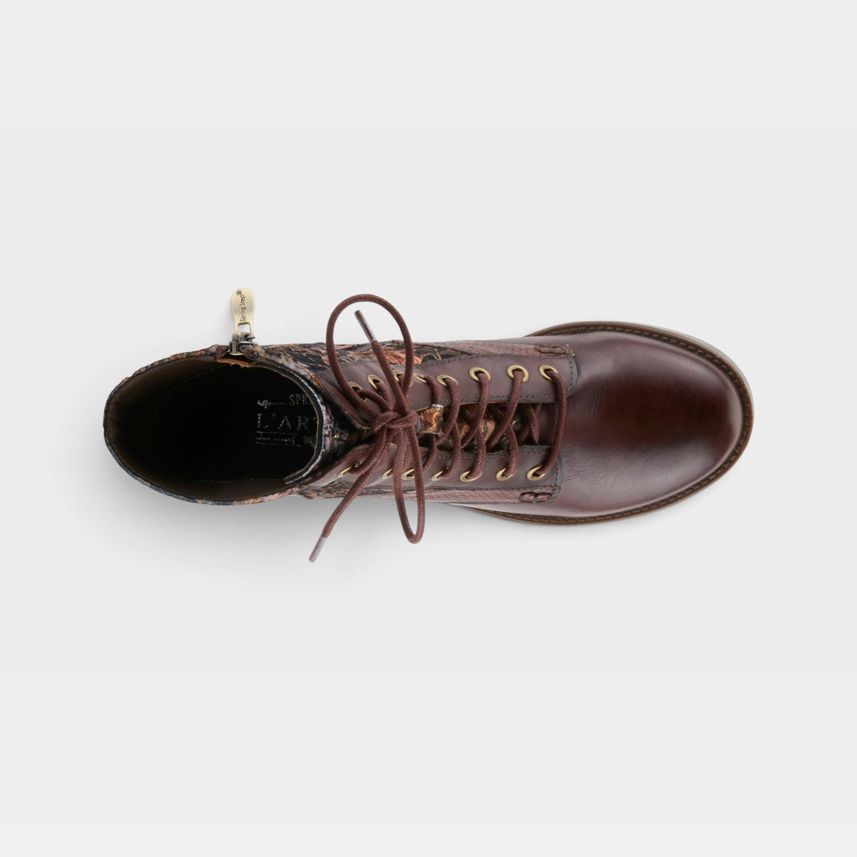 L'Artiste Marty-Flow boots in Brown Multi, top view