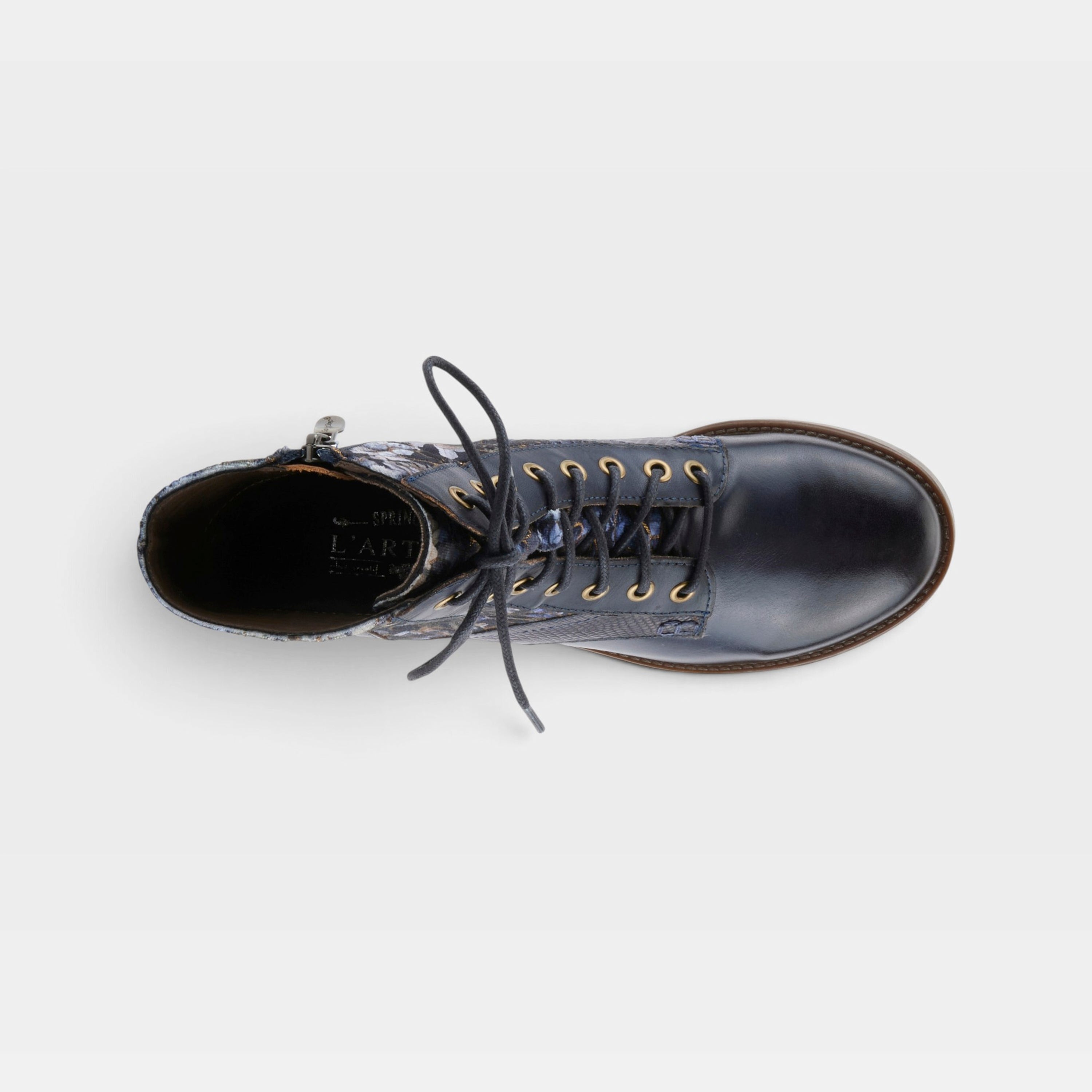 L'Artiste Marty-Flow boots in Navy Multi, top view