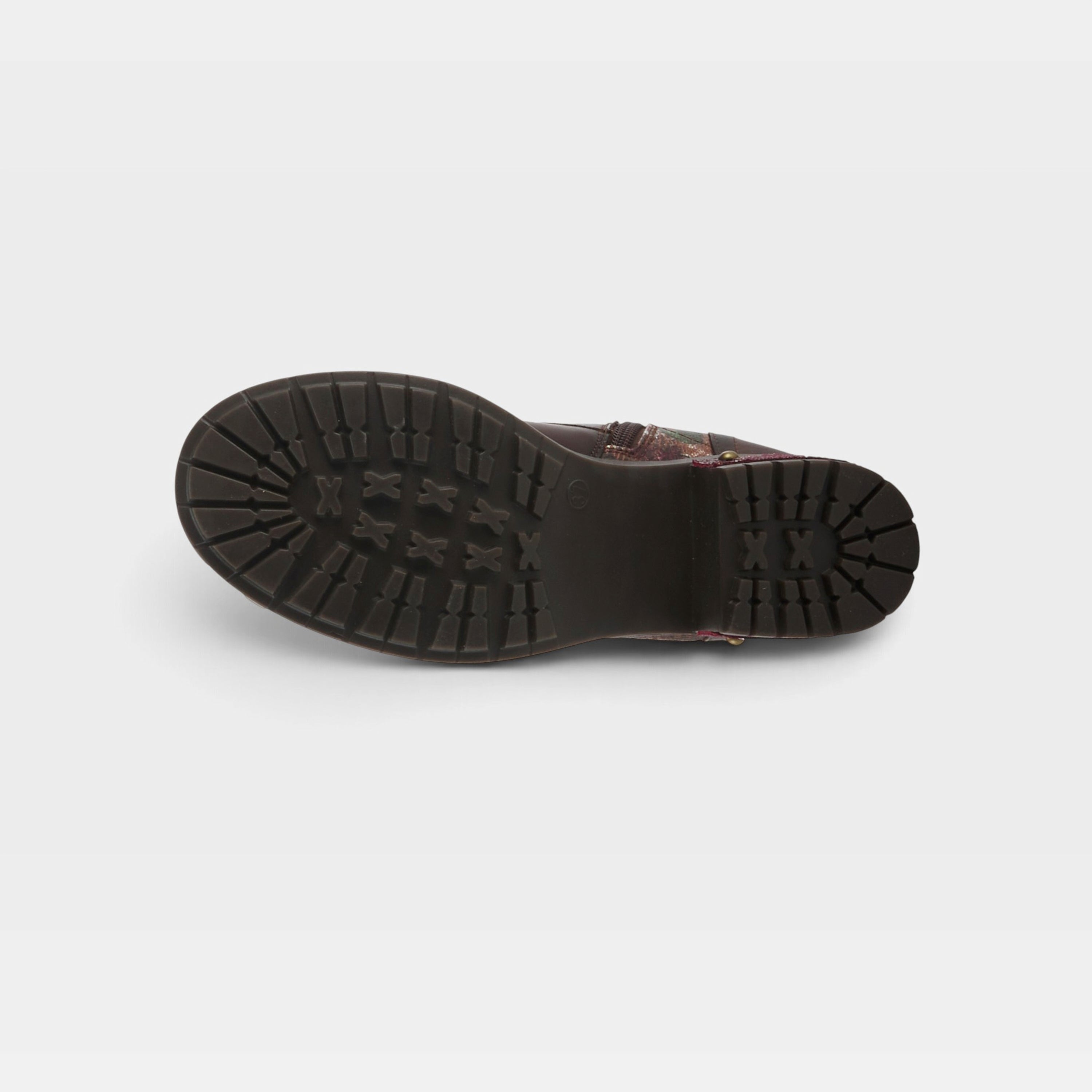L'Artiste Marty-Met boots in Brown Multi, outsole view