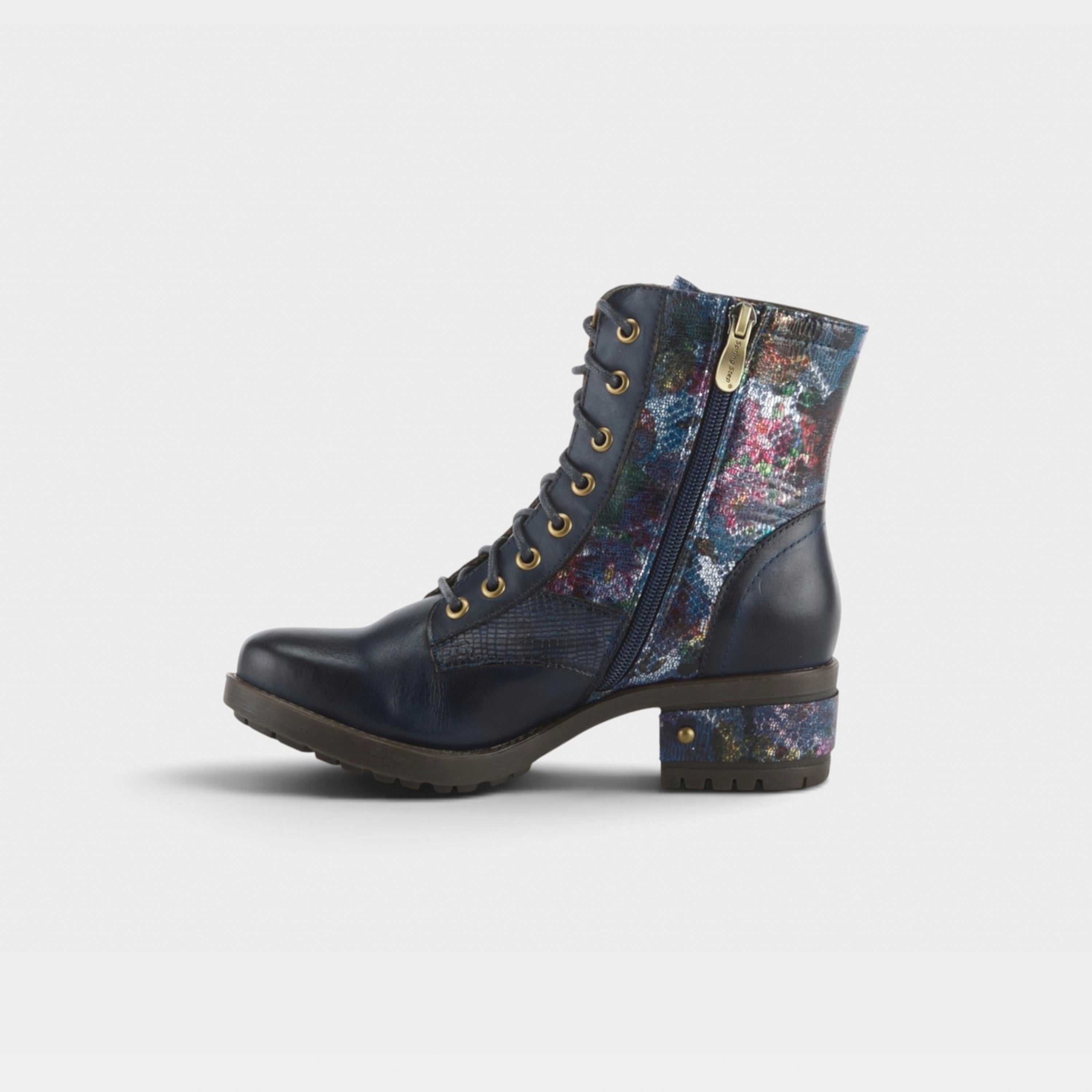 L'Artiste Marty-Met boots in Navy Multi, side view