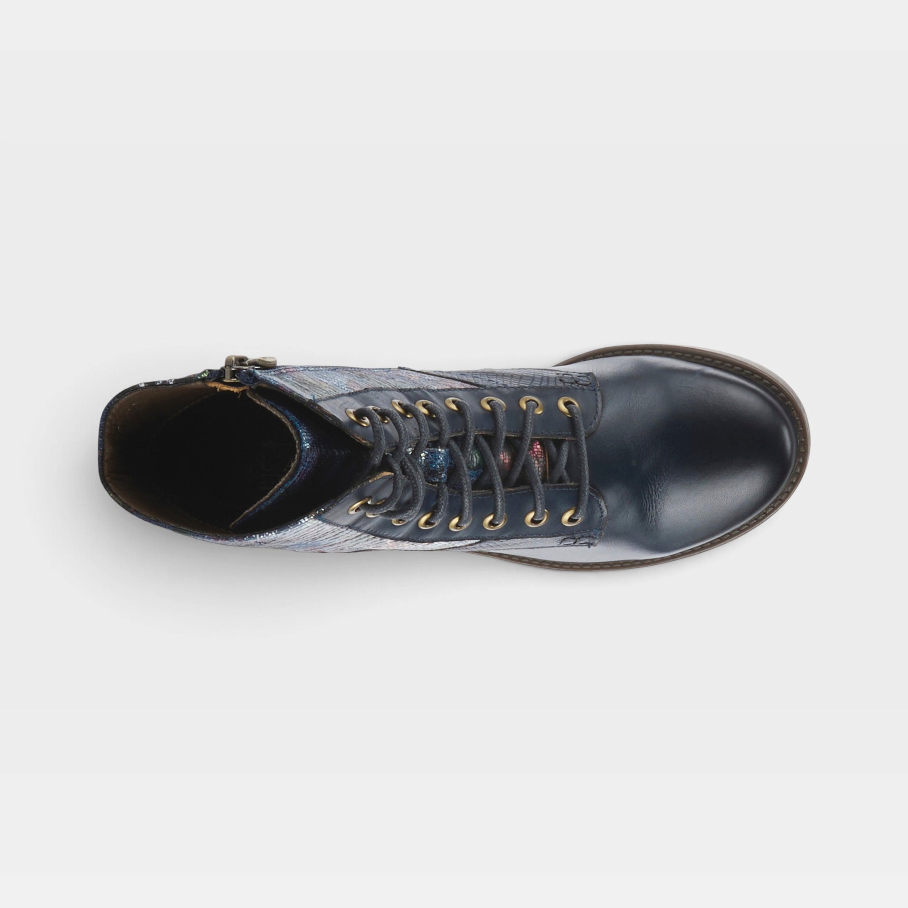 L'Artiste Marty-Met boots in Navy Multi, top view
