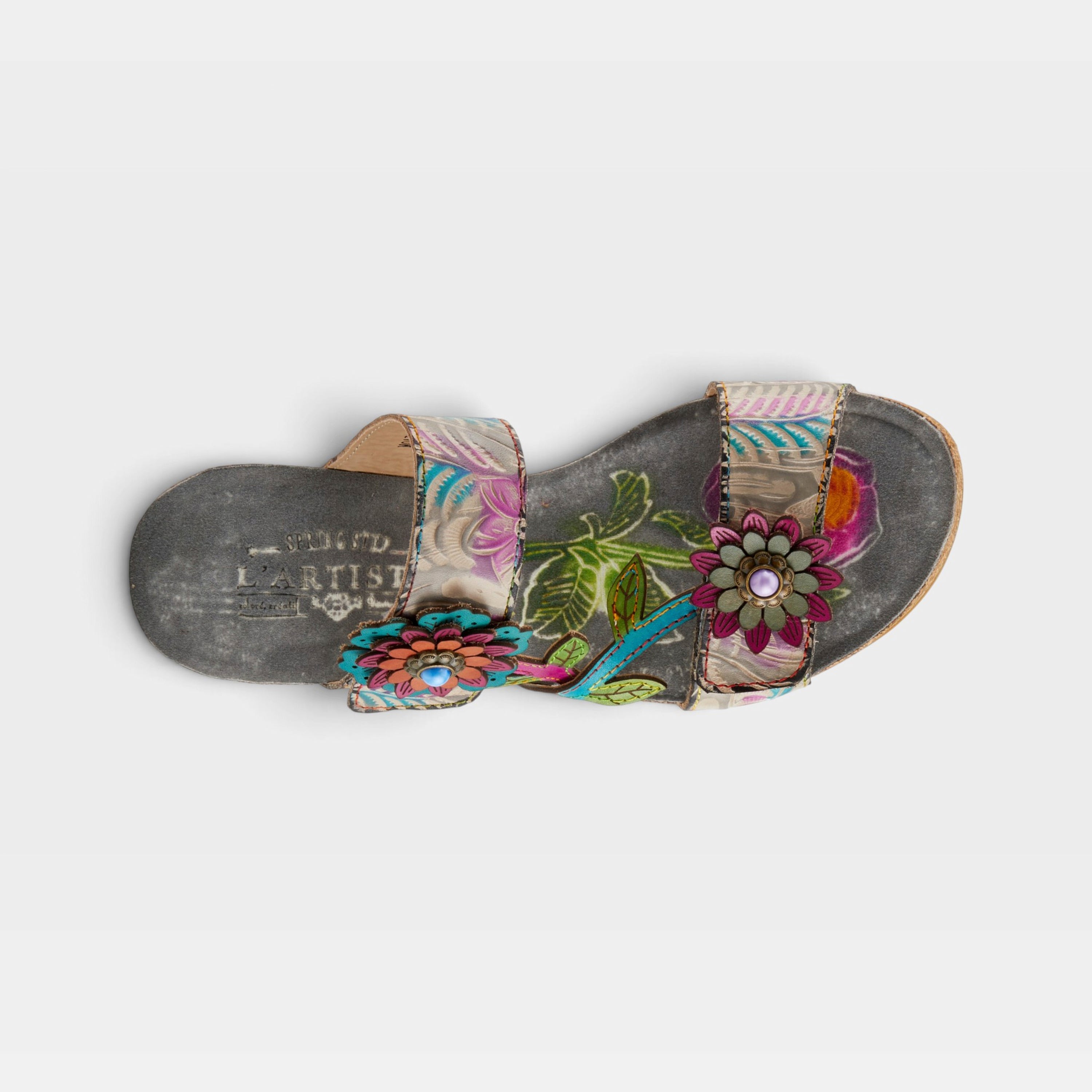 L'Artiste Moai sandals in Grey Multi, top view