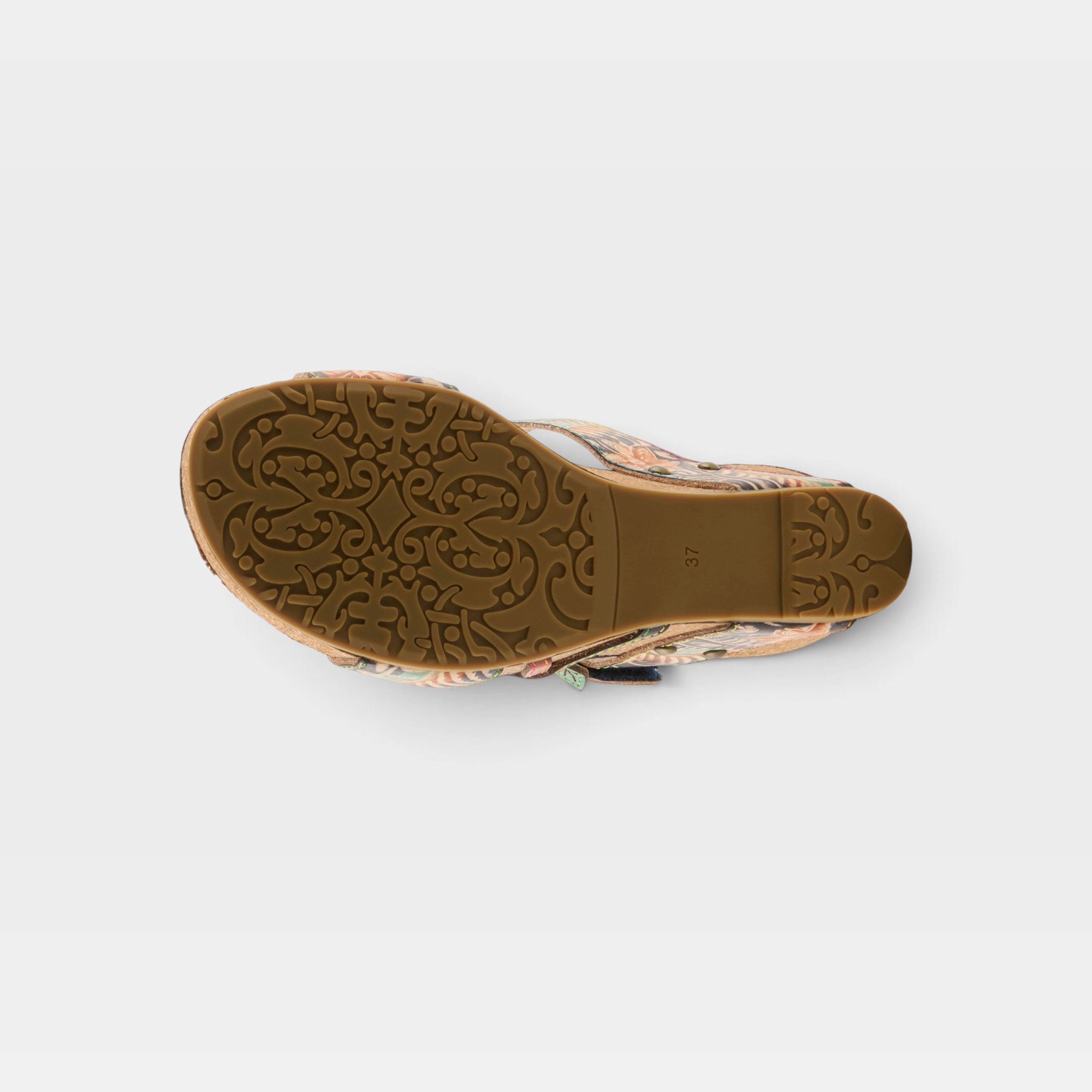 L'Artiste Moai sandals in Navy Multi, outsole view