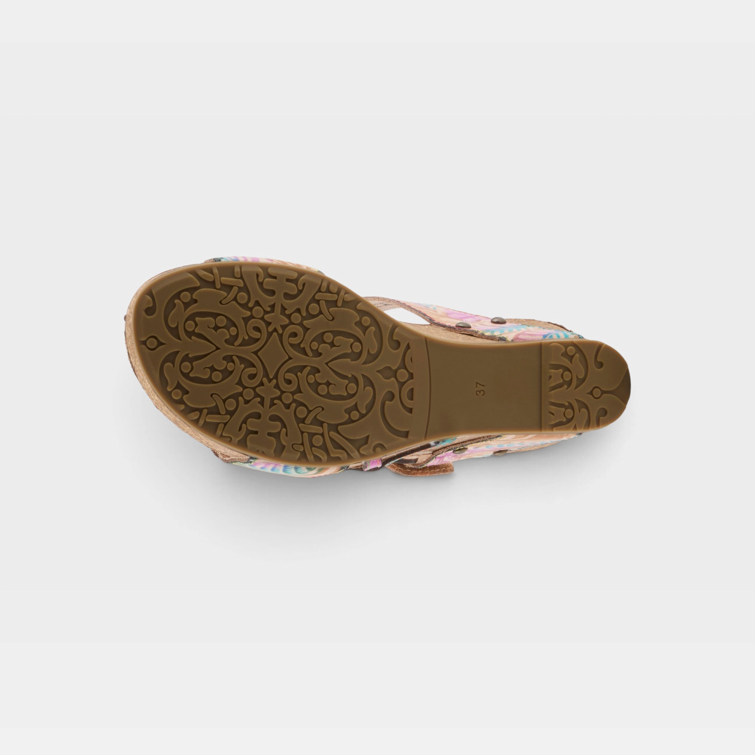 L'Artiste Moai sandals in Tan Multi, outsole view