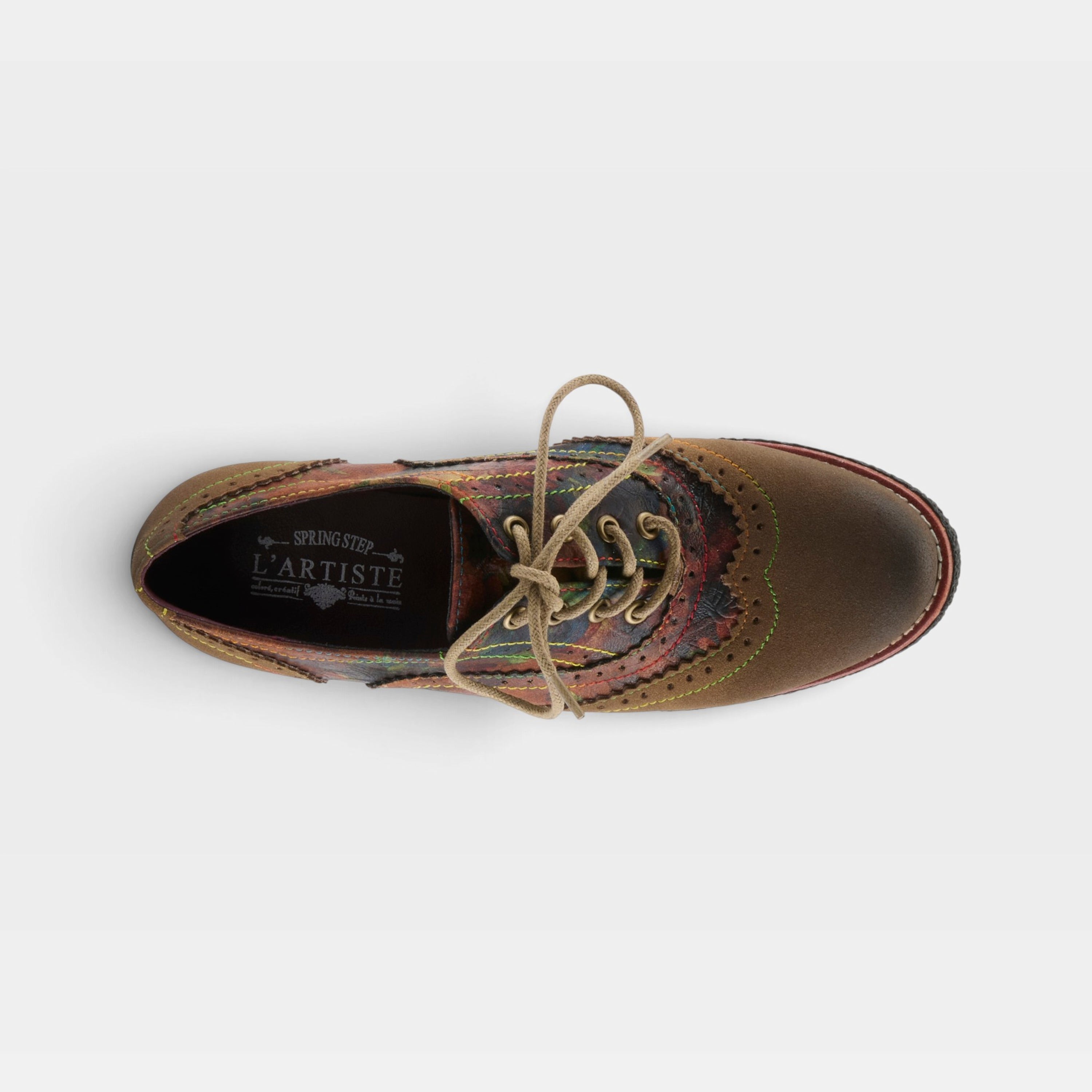 L'Artiste Muggiasti-Vinty shoes in Olive Multi, top view