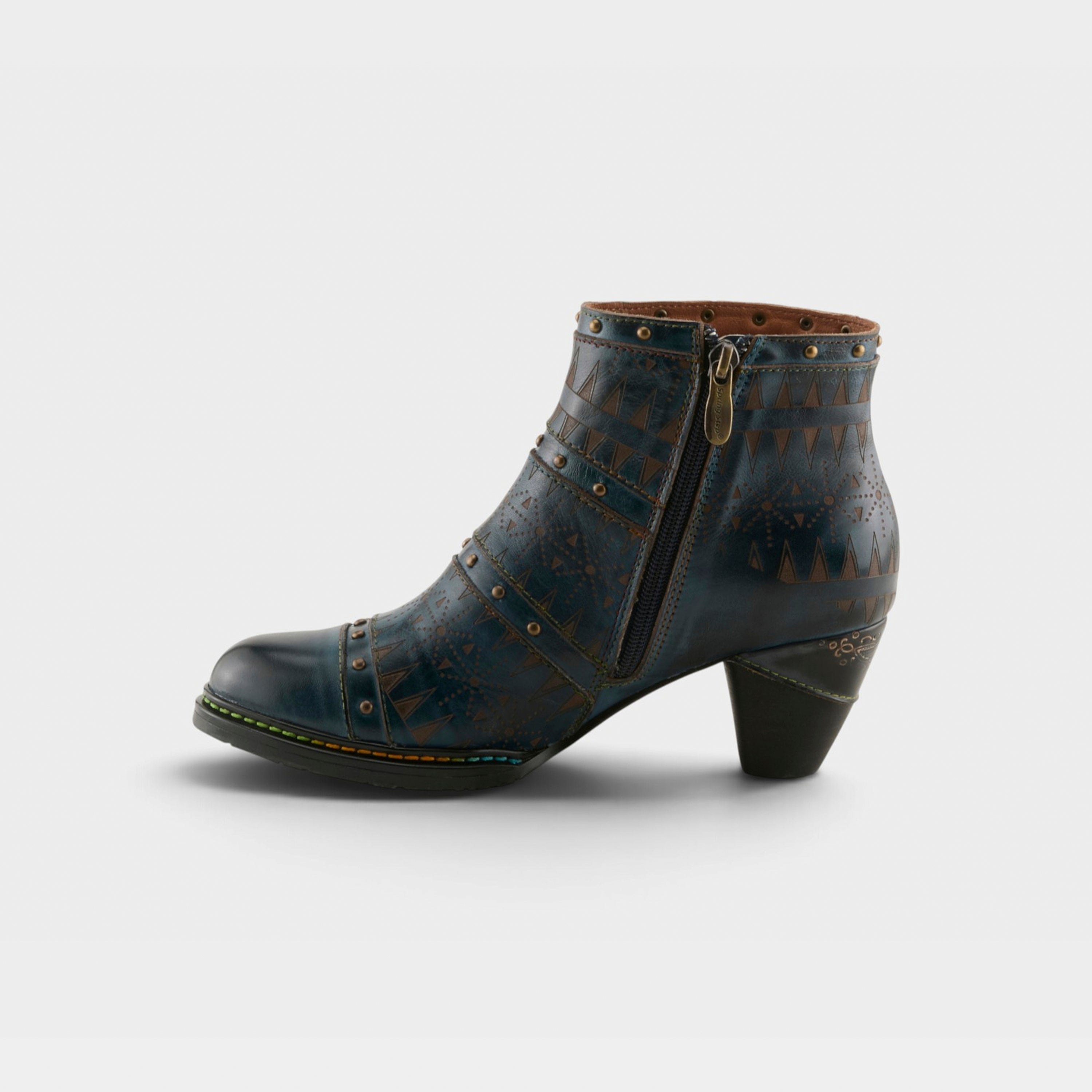 L'Artiste Niobe boots in Navy Multi, side view