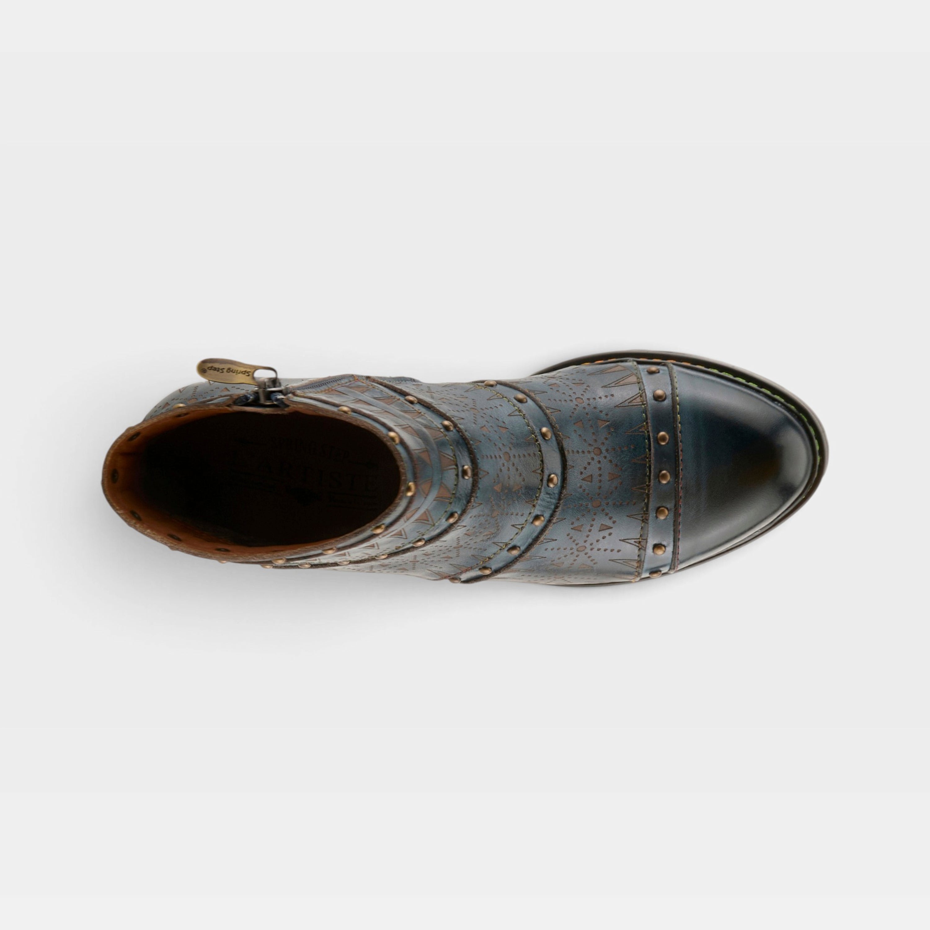 L'Artiste Niobe boots in Navy Multi, top view