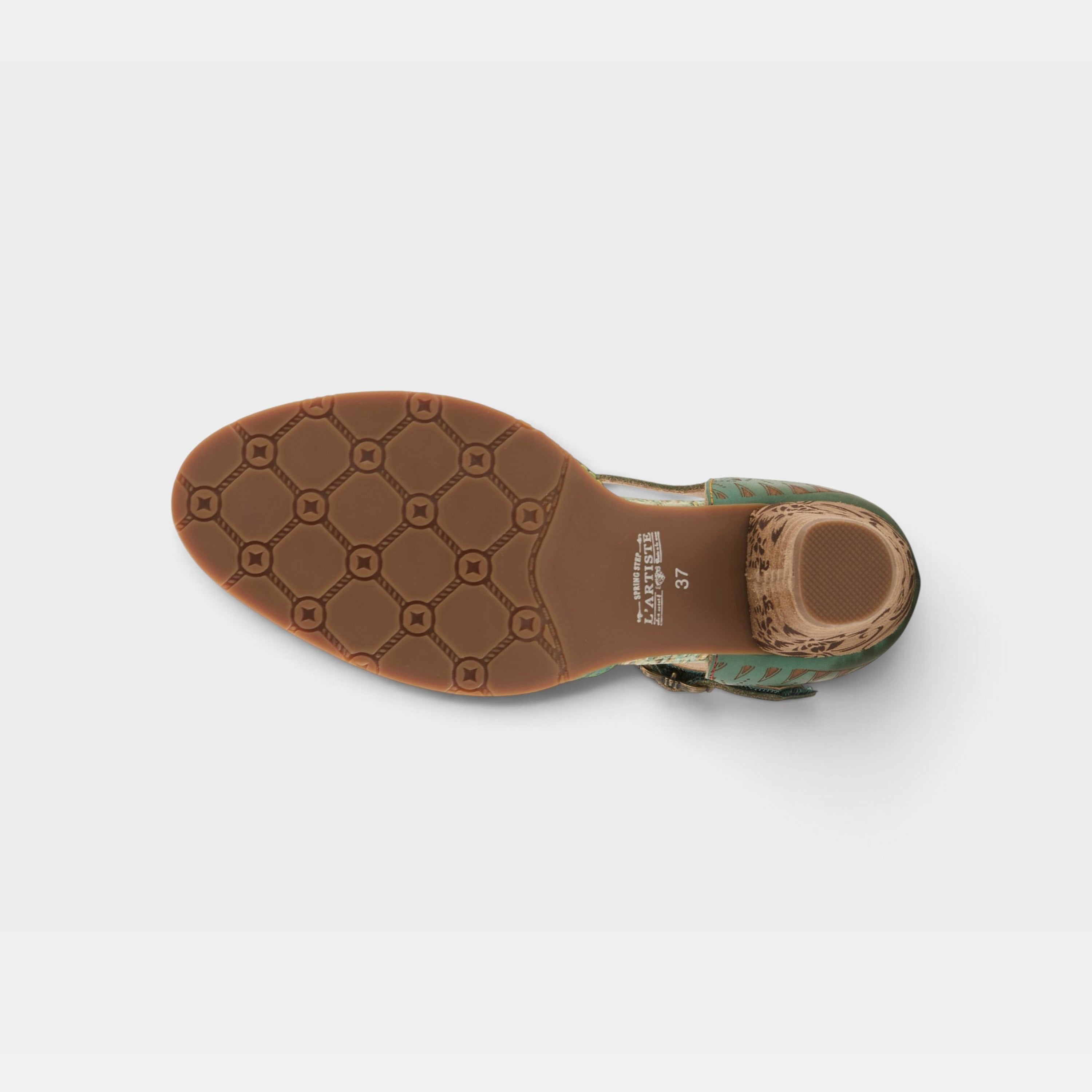 L'Artiste Niobella shoes in Green, outsole view