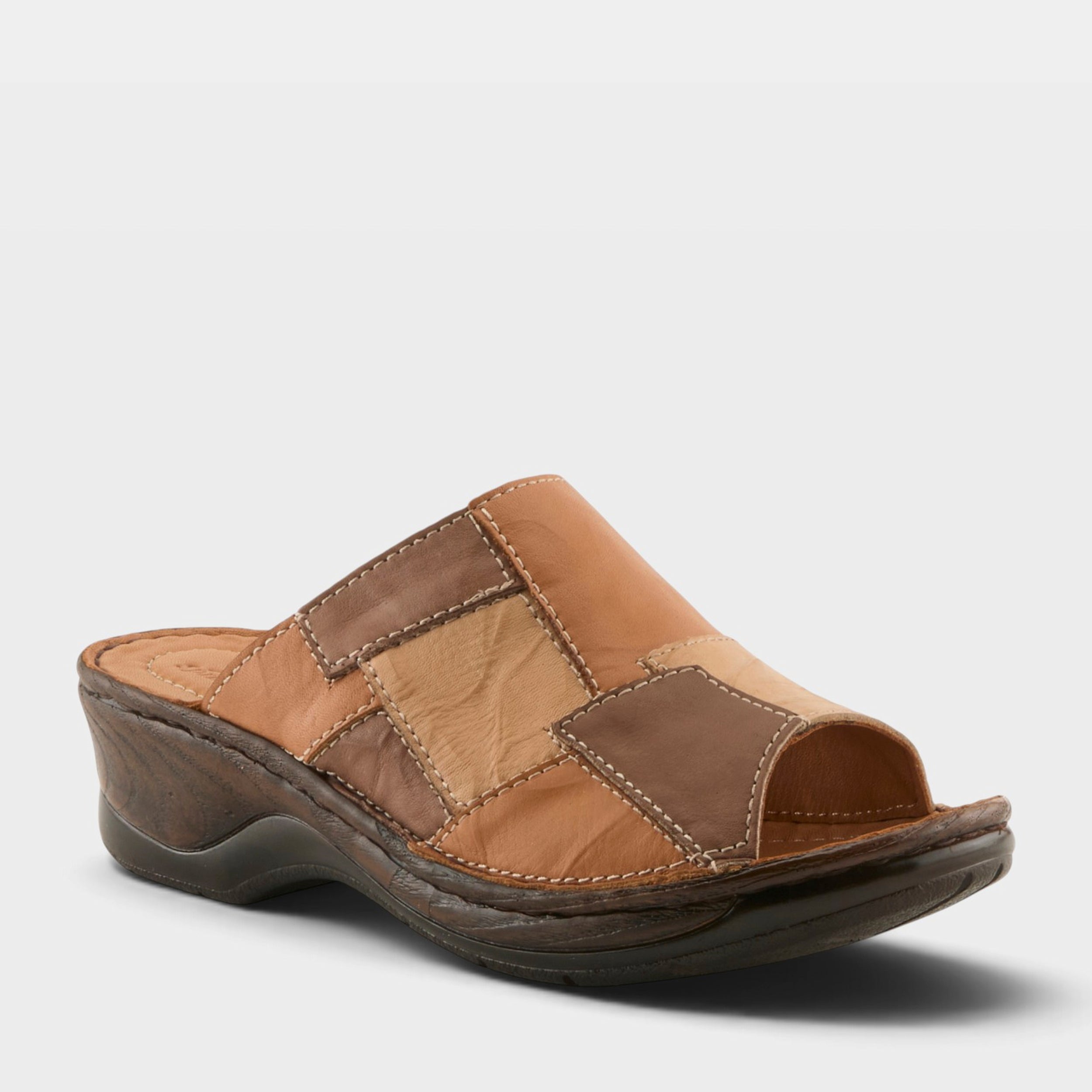 Women's Leather Nivara Wedge Slide Sandals - Spring Step Shoes