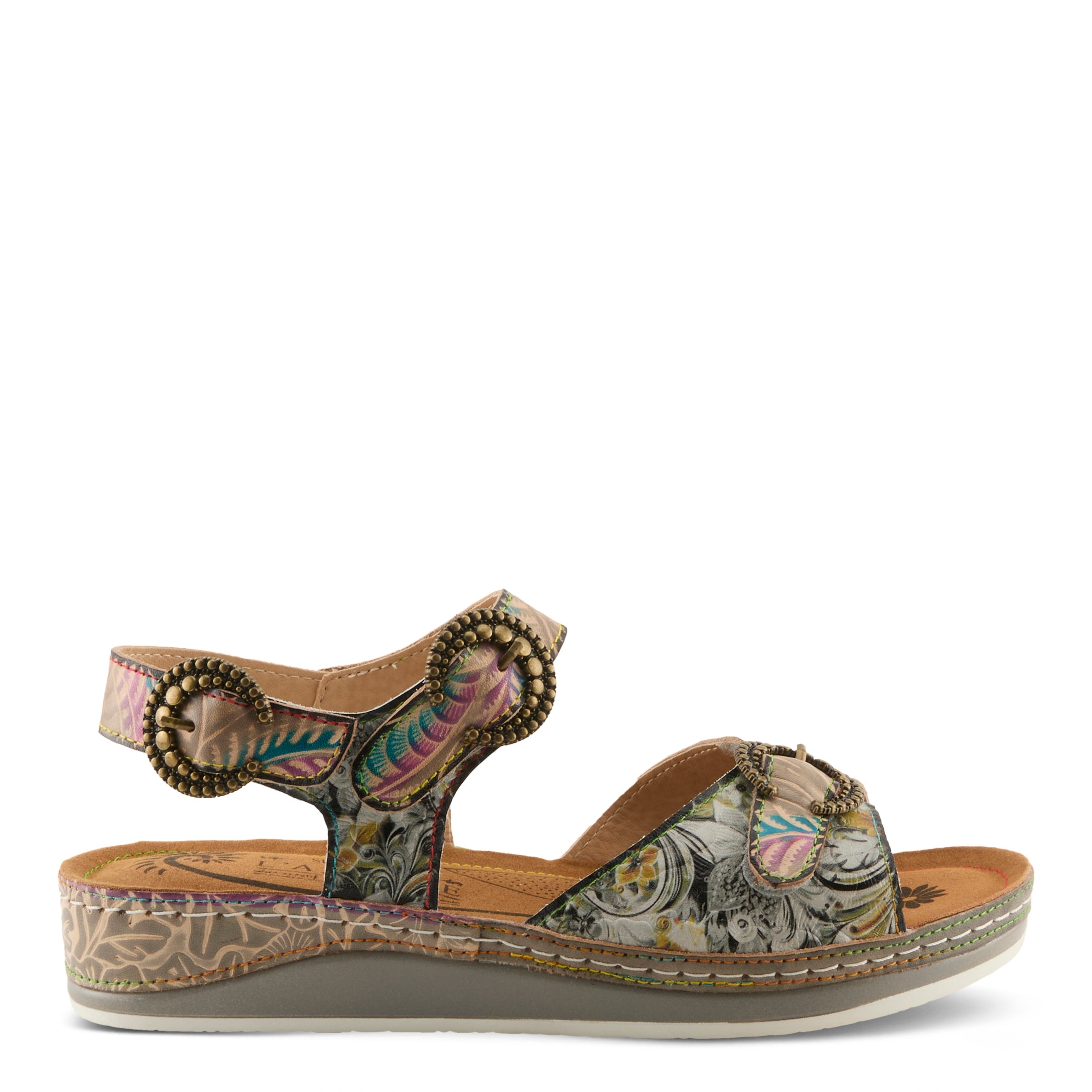 L'Artiste L'ARTISTE OFFTRAK SANDALS sandal in orange multi with handcrafted leather design