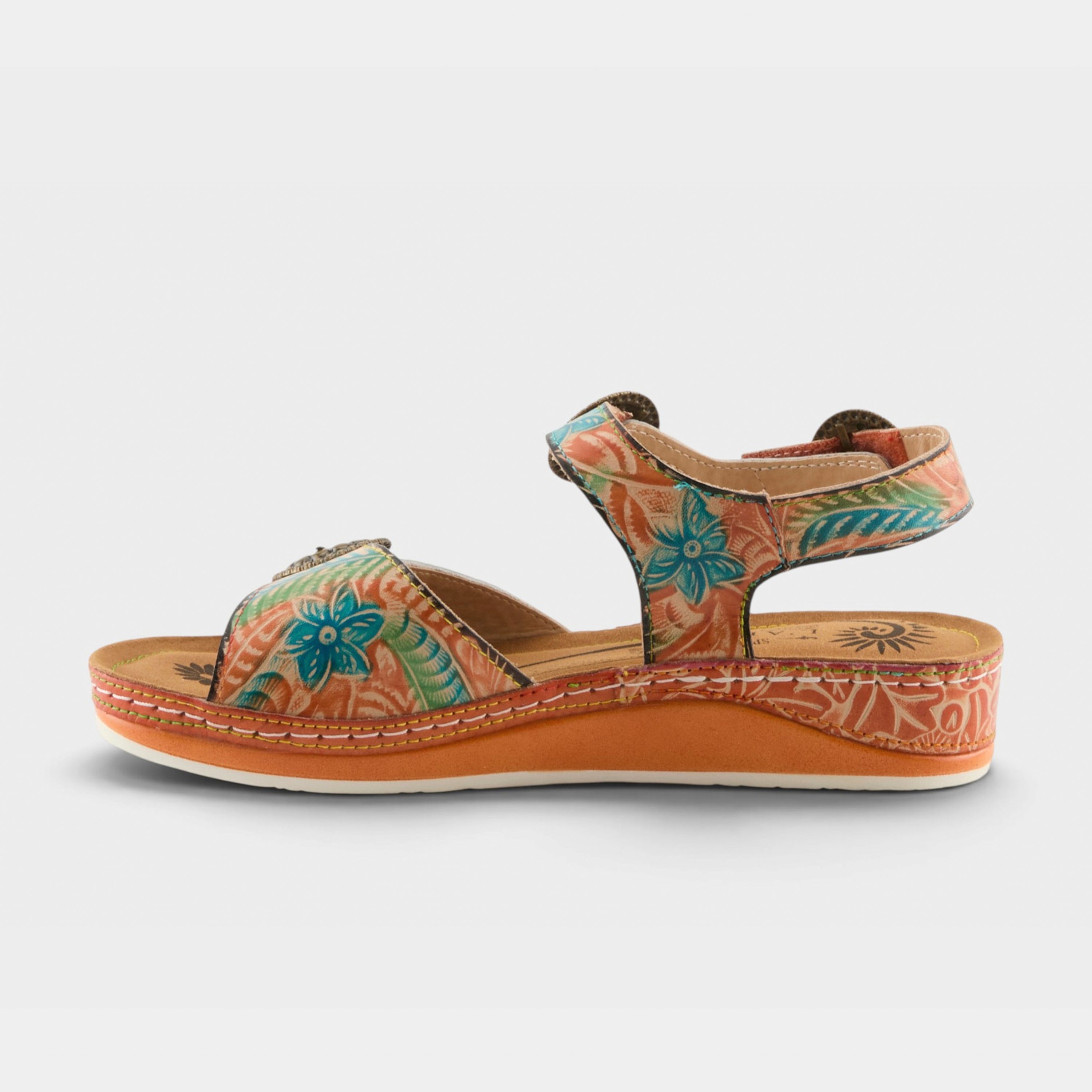 L'Artiste Offtrak sandals in Orange Multi, side view