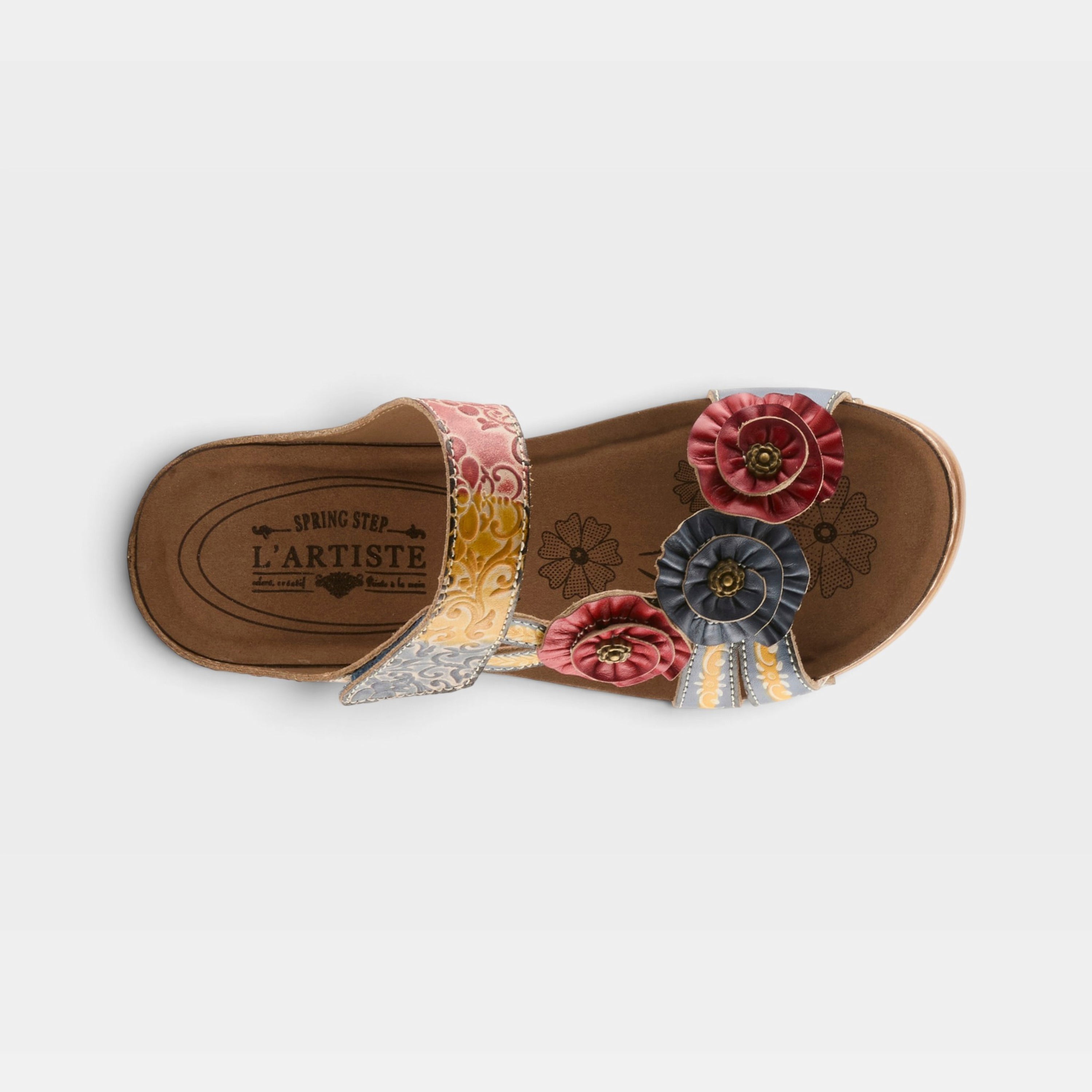L'Artiste Ohsosweet sandals in Blue Multi, top view
