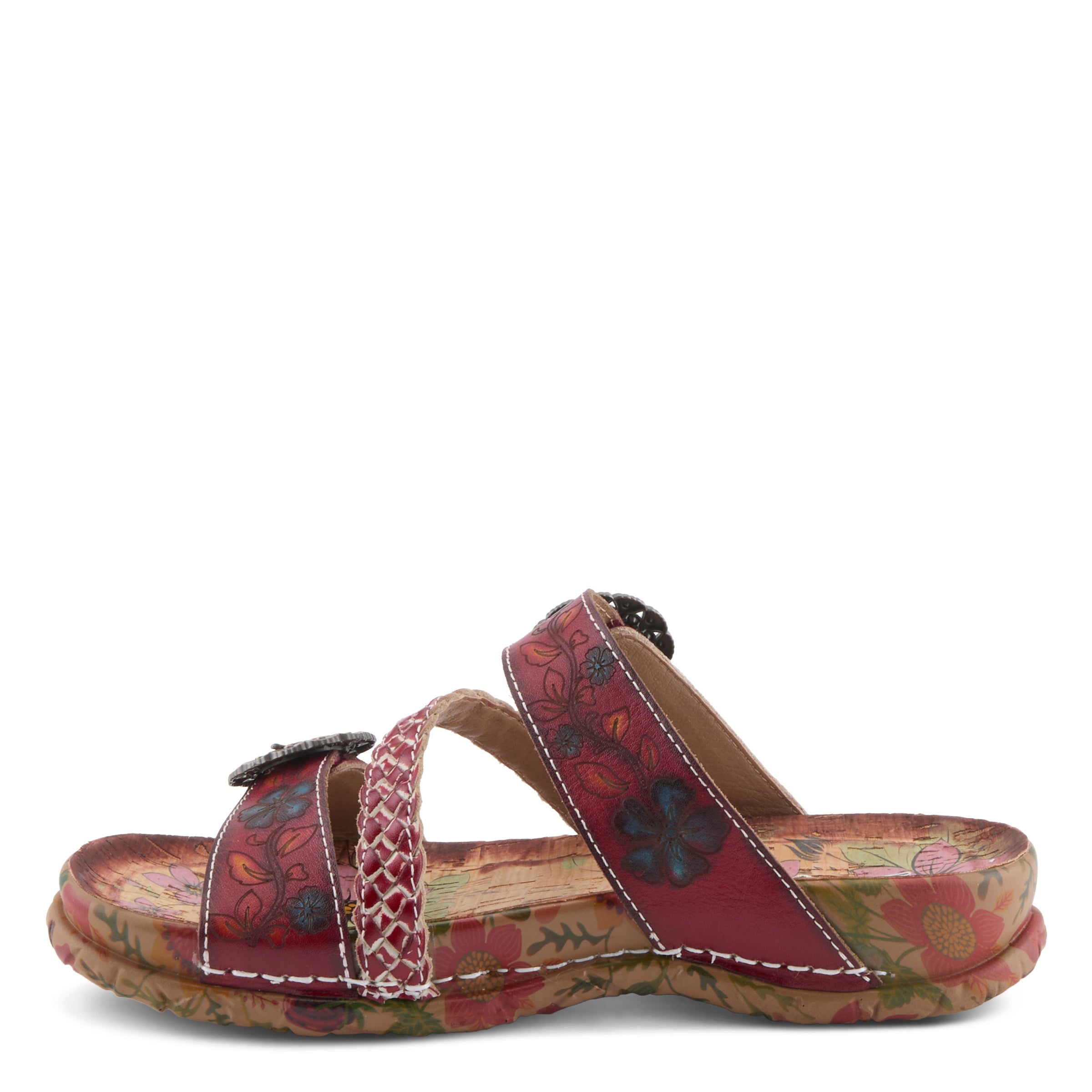 L'Artiste L'ARTISTE ONTHEROAD SANDALS sandal in dark red multi with handcrafted leather design